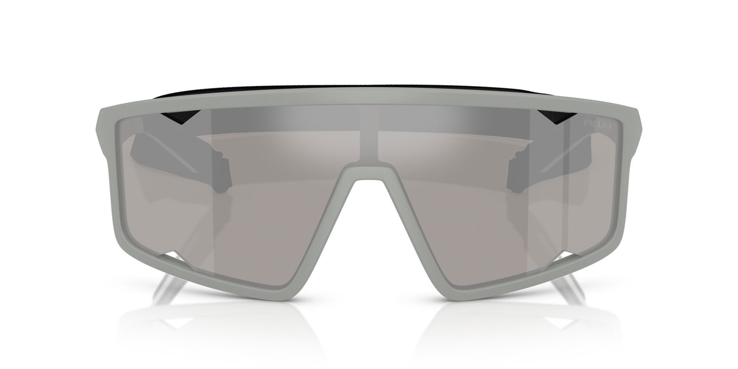 Occhiali da sole Prada Linea Rossa PS A03S (13Z05A) colore grigio ferro opaco forma rettangolare lenti grigio chiaro specchiato argento