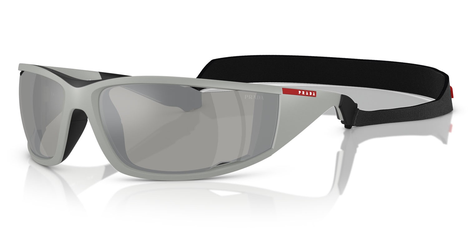 Sonnenbrillen Prada Linea Rossa PS A04S (13Z05A) farbe grigio ferro opaco form rechteckig gläser grigio chiaro specchiato argento