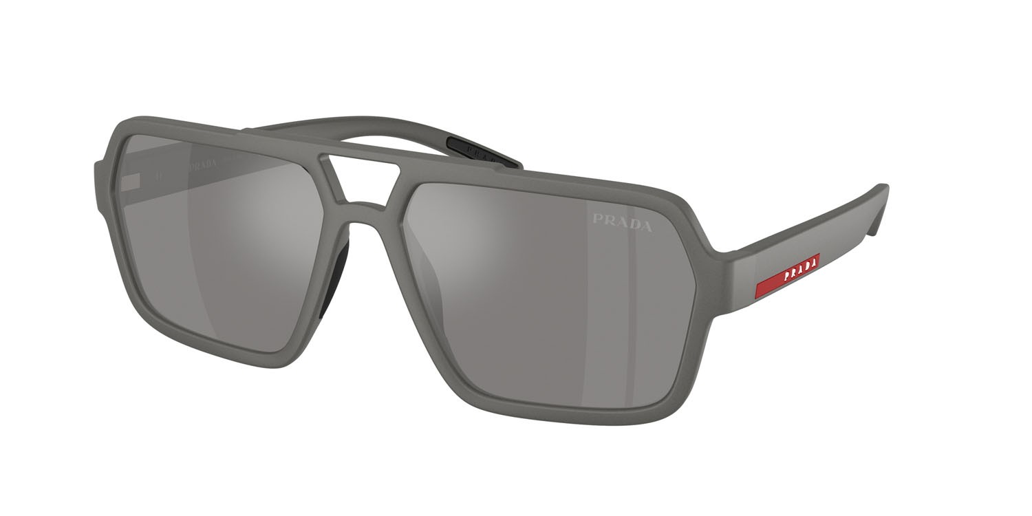 Occhiali da sole Prada Linea Rossa PS A06S (16X7W1) colore grigio metallizzato forma aviator lenti grigio argento specchiato