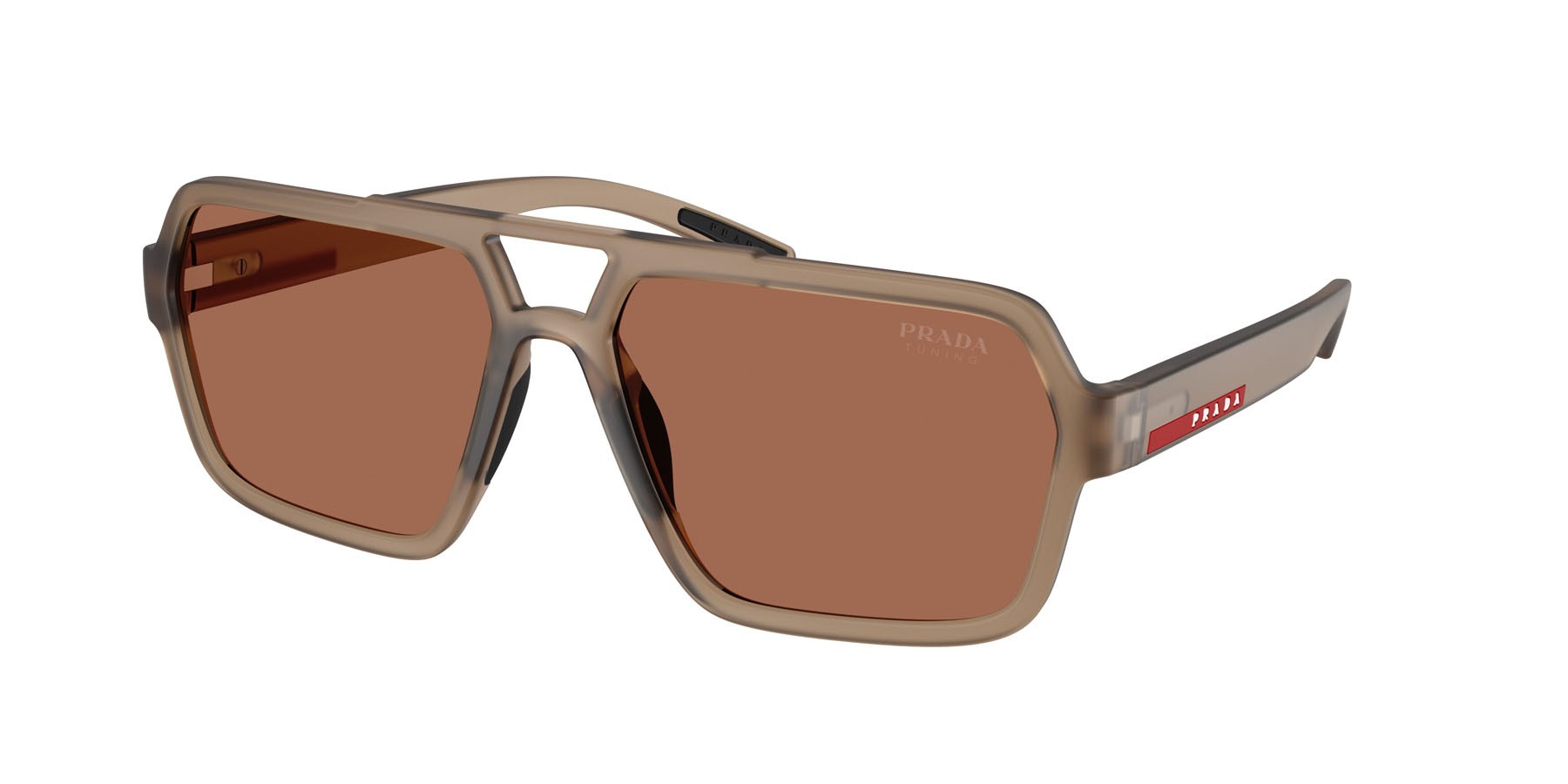 Occhiali da sole Prada Linea Rossa PS A06S (29F50A) colore marrone trasparente forma aviator lenti marrone tuning