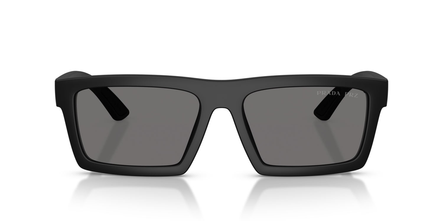 Occhiali da sole Prada Linea Rossa PS A07S (1BO02G) colore nero opaco forma rettangolare lenti polar grigio scuro