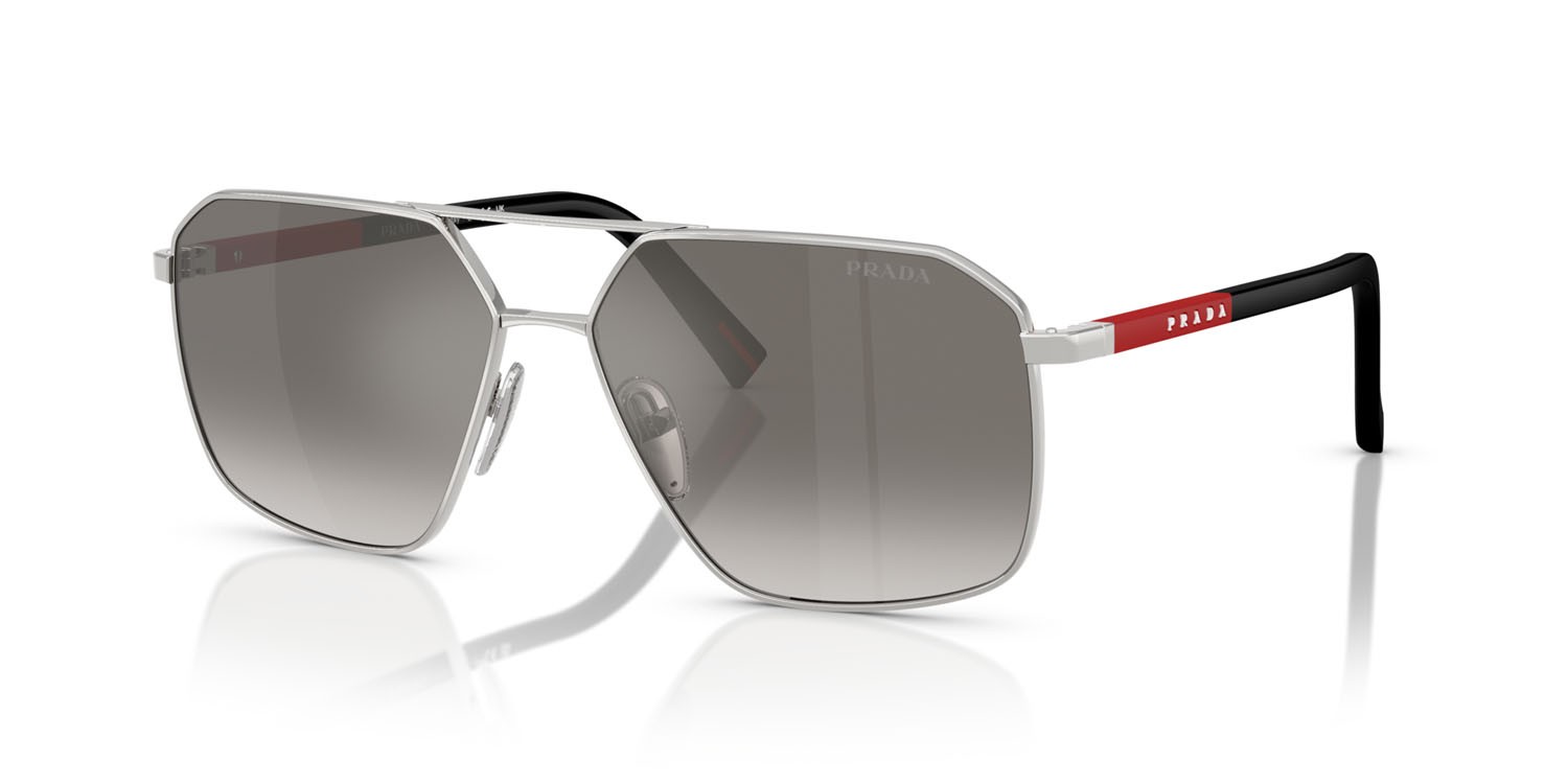 Occhiali da sole Prada Linea Rossa PS A50S (1BC02M) colore argento forma irregolare lenti grigio sfumato specchiato argento