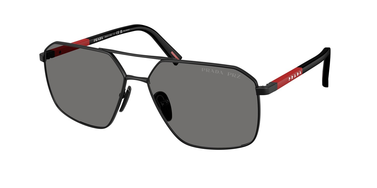 Occhiali da sole Prada Linea Rossa PS A50S (1BO02G) colore nero opaco forma irregolare lenti polar grigio scuro