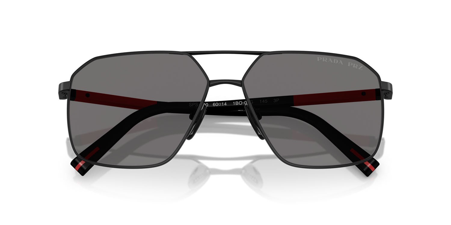 Occhiali da sole Prada Linea Rossa PS A50S (1BO02G) colore nero opaco forma irregolare lenti polar grigio scuro