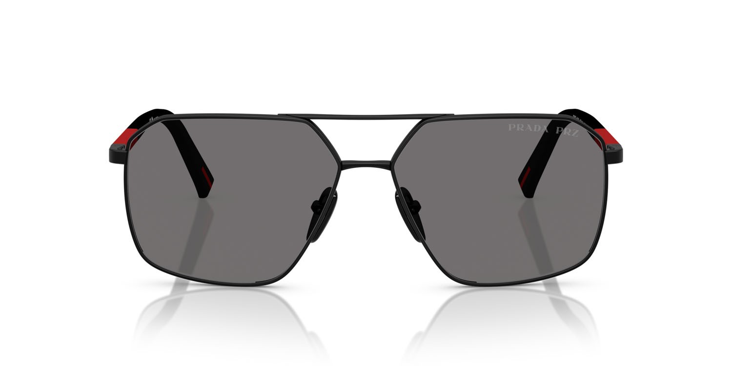 Occhiali da sole Prada Linea Rossa PS A50S (1BO02G) colore nero opaco forma irregolare lenti polar grigio scuro
