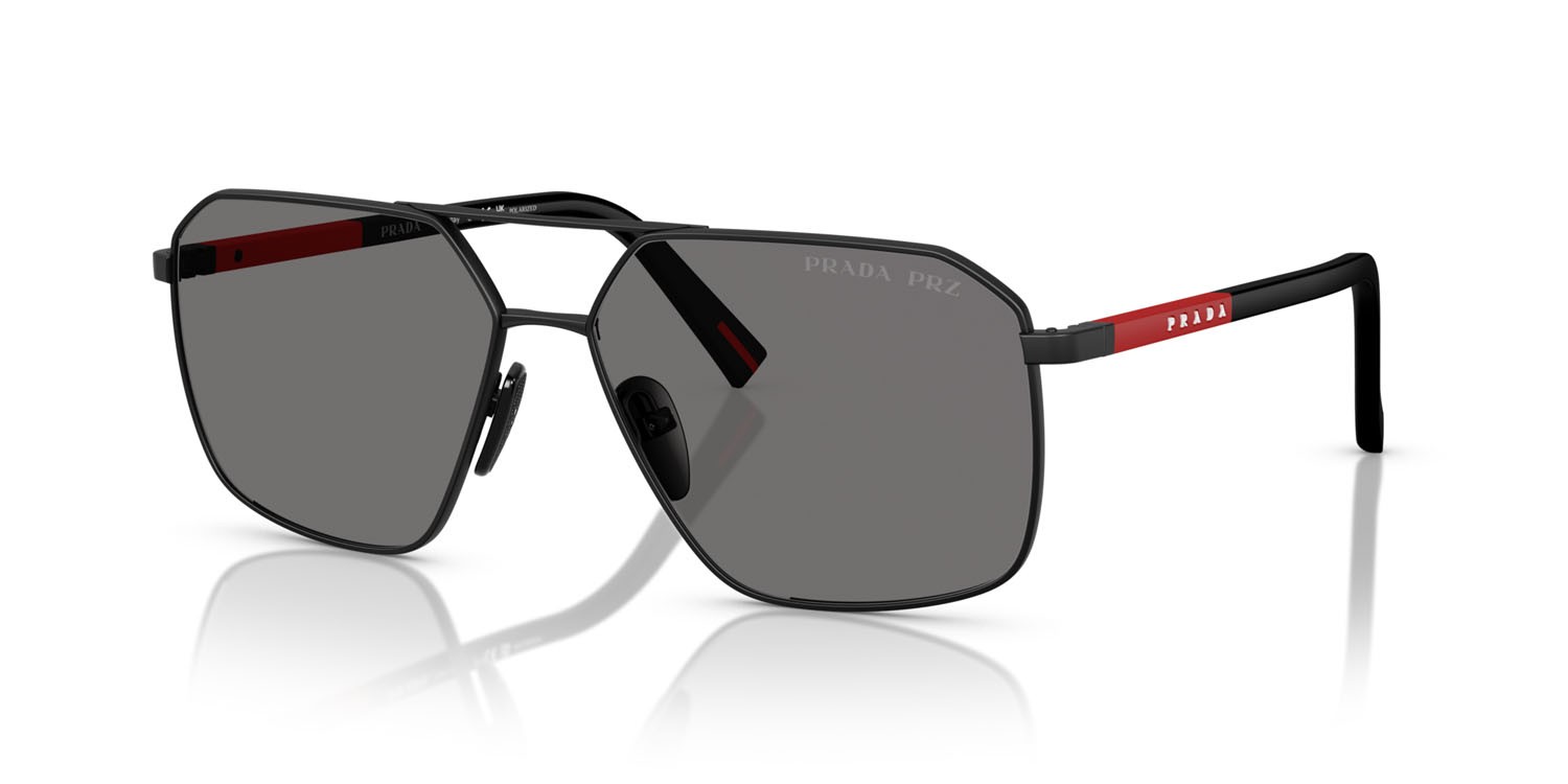 Occhiali da sole Prada Linea Rossa PS A50S (1BO02G) colore nero opaco forma irregolare lenti polar grigio scuro