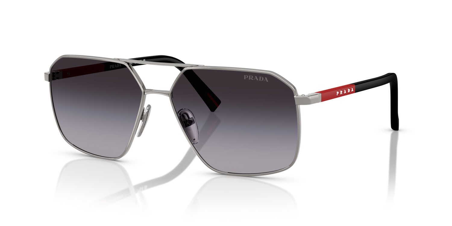 Occhiali da sole Prada Linea Rossa PS A50S (5AV09U) colore gunmetal forma irregolare lenti sfumato grigio