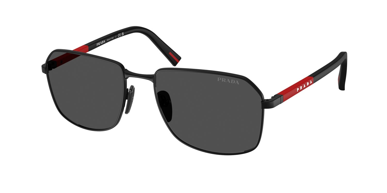 Occhiali da sole Prada Linea Rossa PS A51S (1BO06F) colore nero opaco forma rettangolare lenti grigio scuro