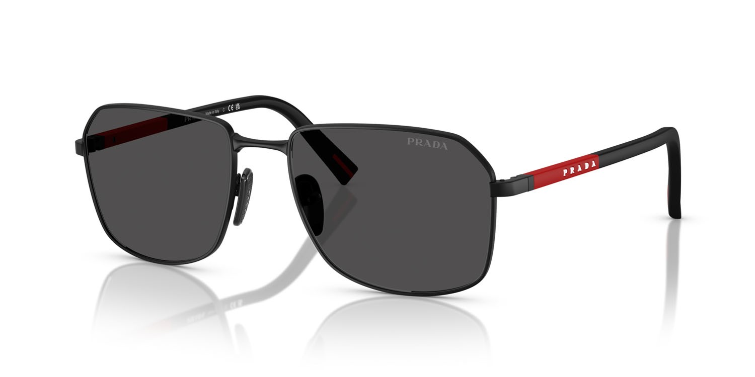 Occhiali da sole Prada Linea Rossa PS A51S (1BO06F) colore nero opaco forma rettangolare lenti grigio scuro