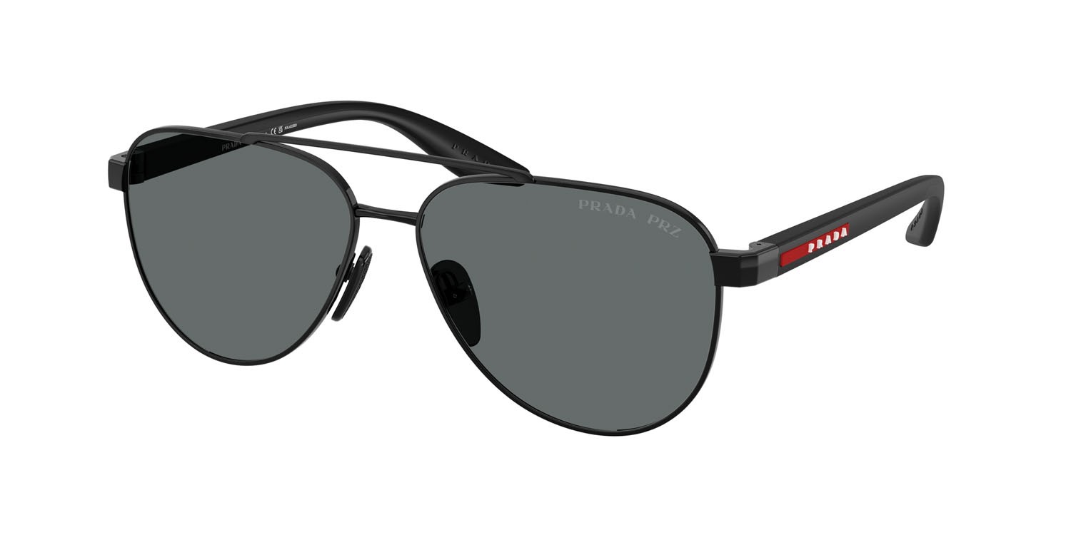 Occhiali da sole Prada Linea Rossa PS A52S (1AB5Z1) colore nero forma aviator lenti polar grigio scuro