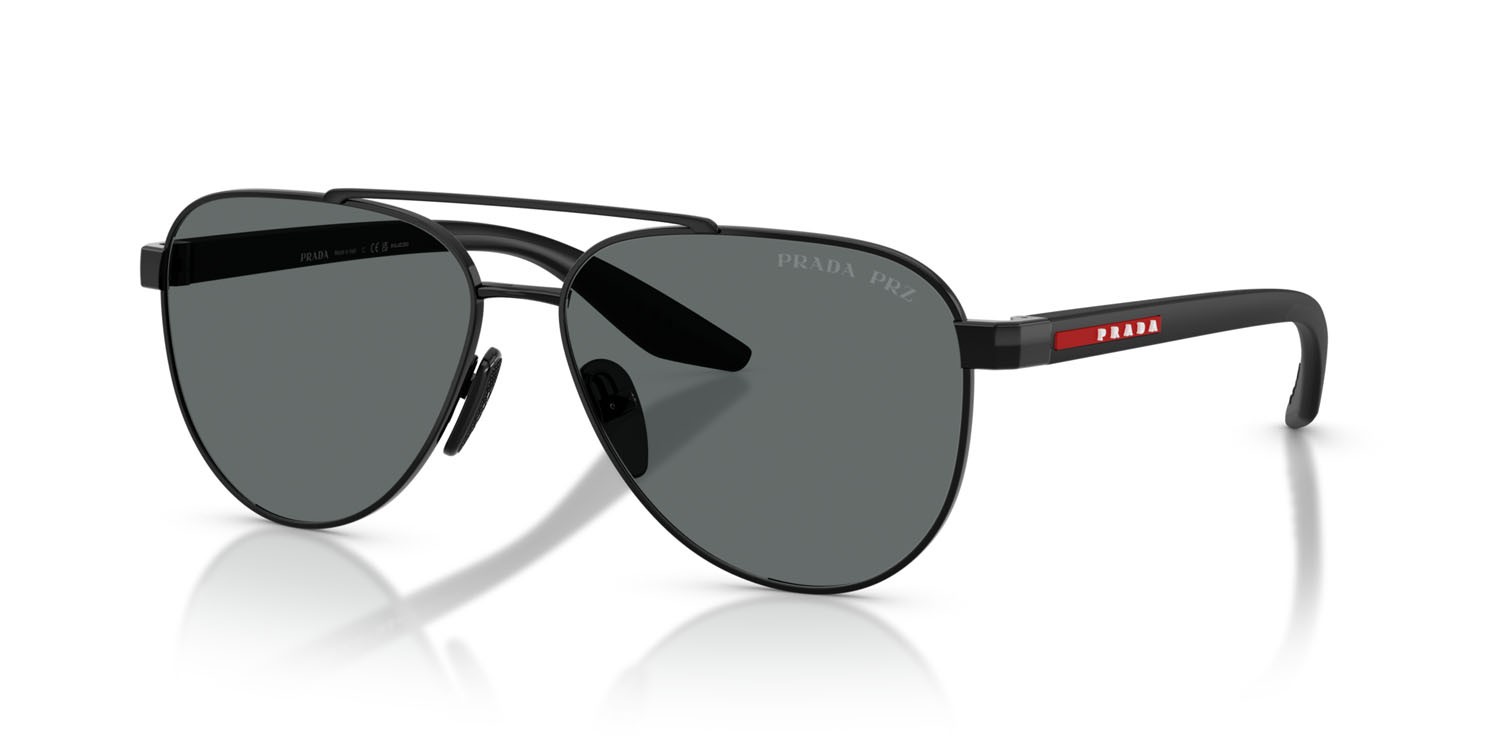 Occhiali da sole Prada Linea Rossa PS A52S (1AB5Z1) colore nero forma aviator lenti polar grigio scuro