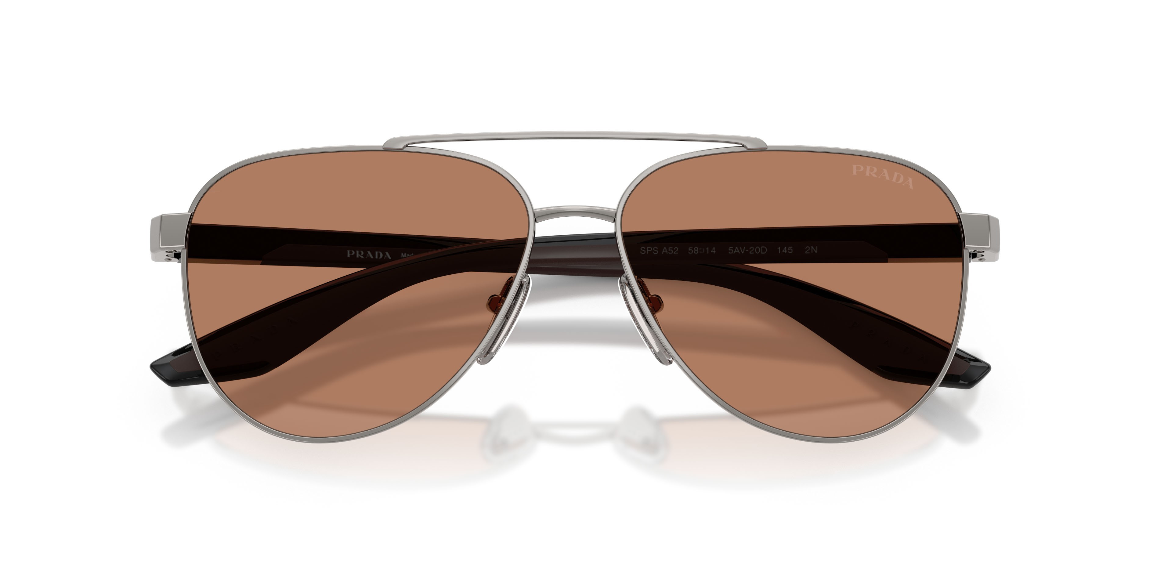 Occhiali da sole Prada Linea Rossa PS A52S (5AV20D) colore gunmetal forma aviator lenti marrone