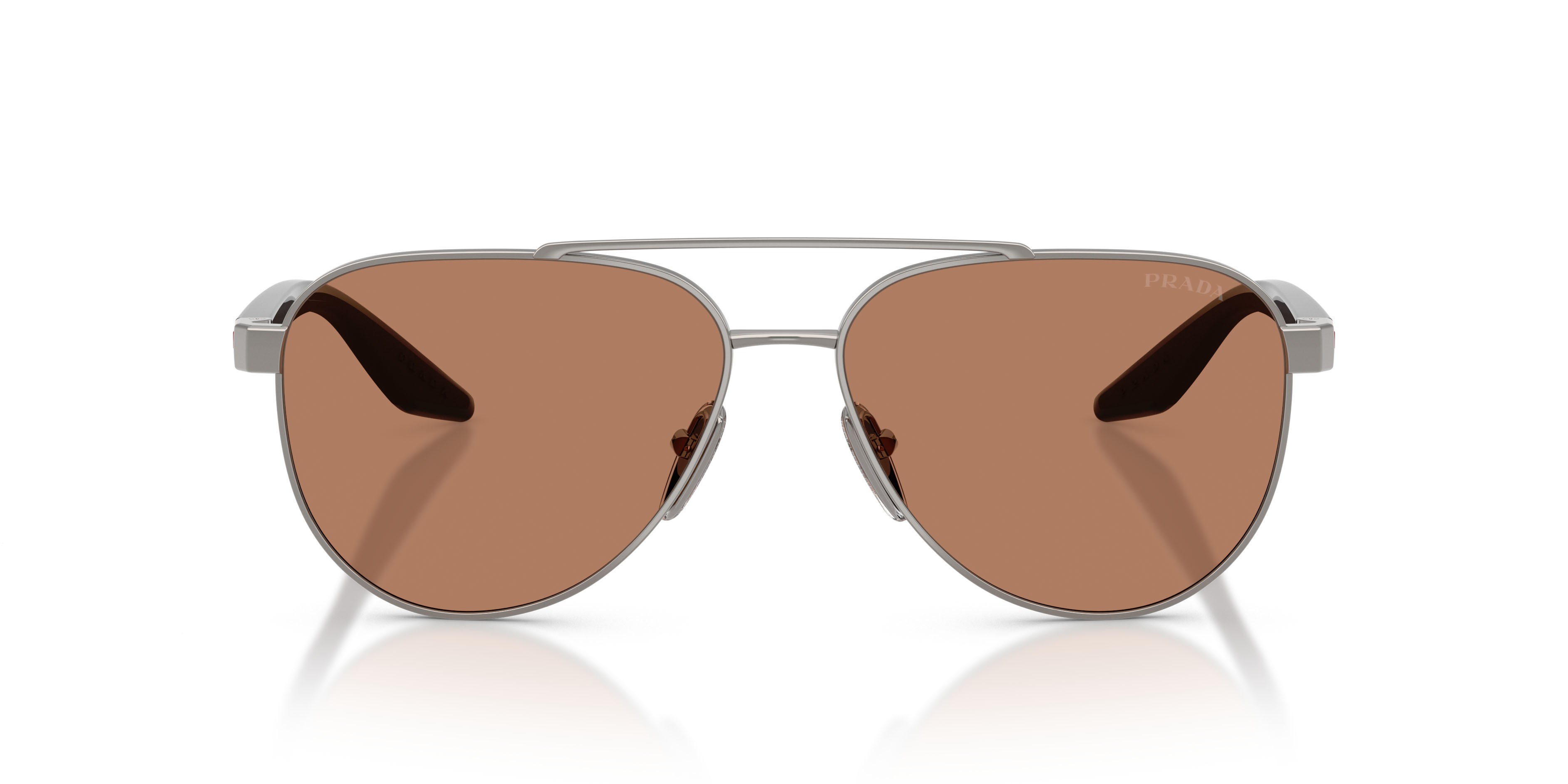 Occhiali da sole Prada Linea Rossa PS A52S (5AV20D) colore gunmetal forma aviator lenti marrone