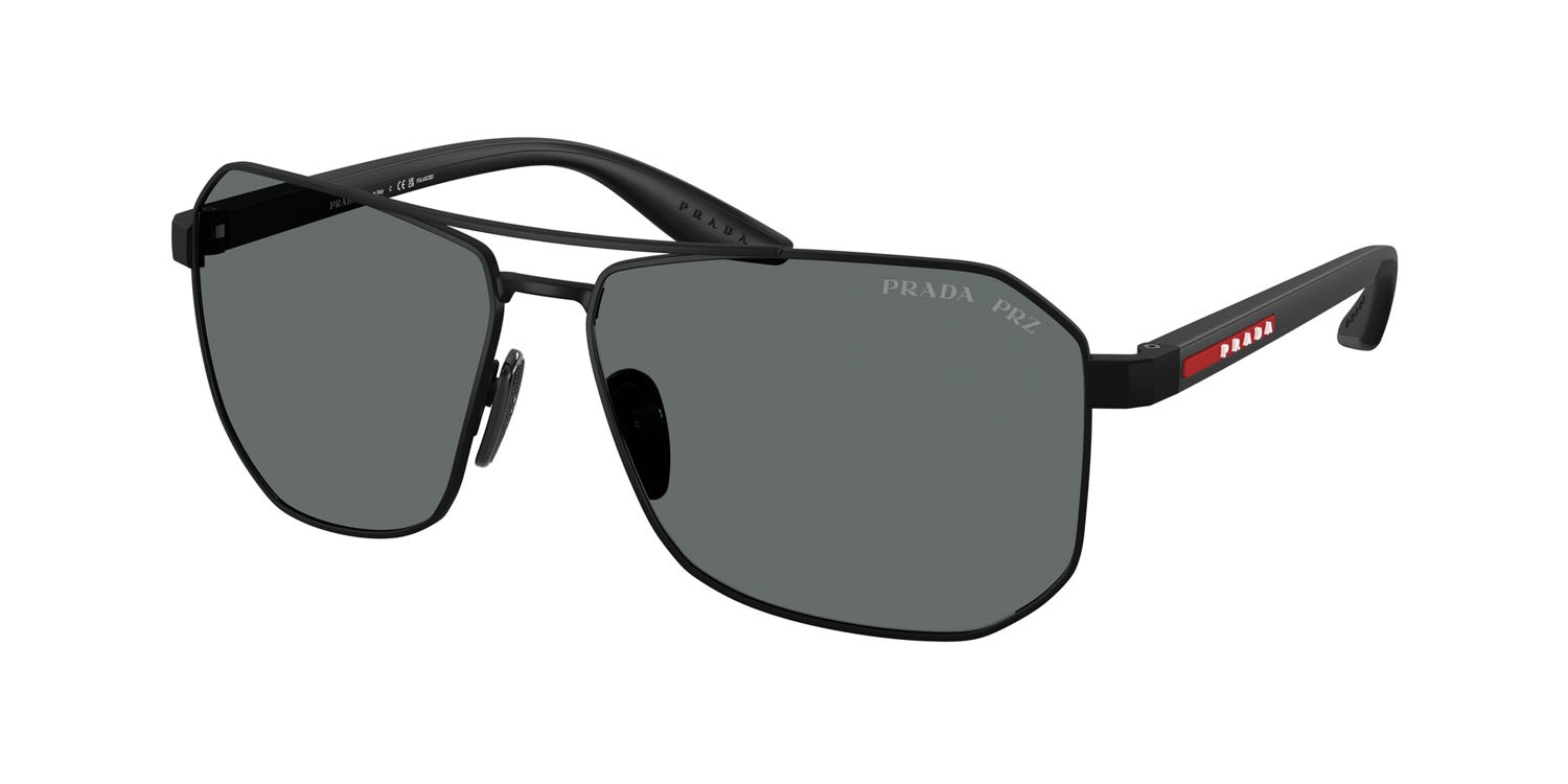 Occhiali da sole Prada Linea Rossa PS A53S (DG05Z1) colore gomma nera forma aviator lenti polar grigio scuro