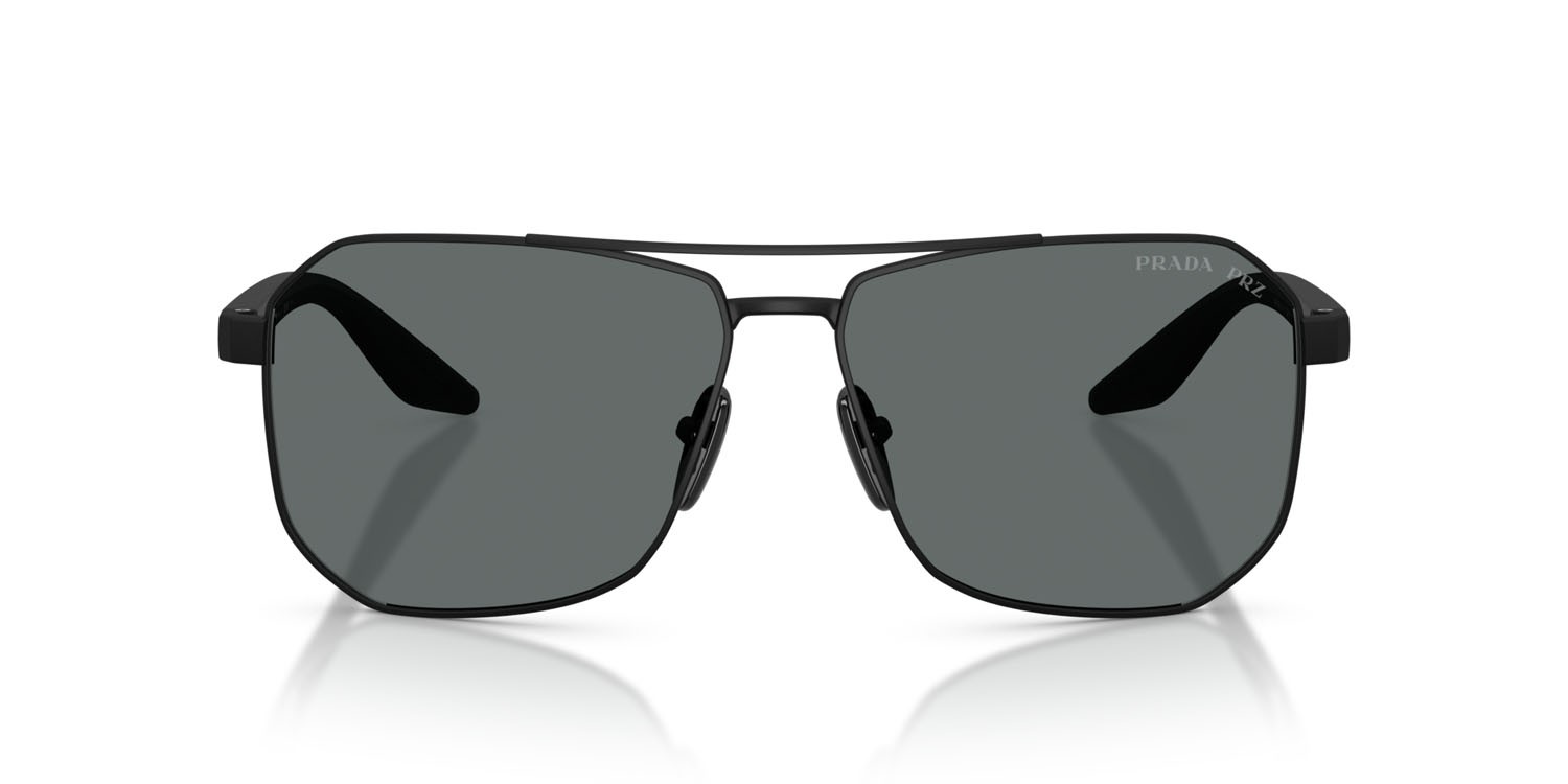 Occhiali da sole Prada Linea Rossa PS A53S (DG05Z1) colore gomma nera forma aviator lenti polar grigio scuro