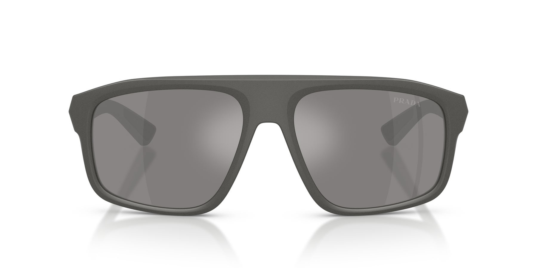 Occhiali da sole Prada Linea Rossa PS B02S (16X7W1) colore grigio metallizzato forma irregolare lenti grigio argento specchiato