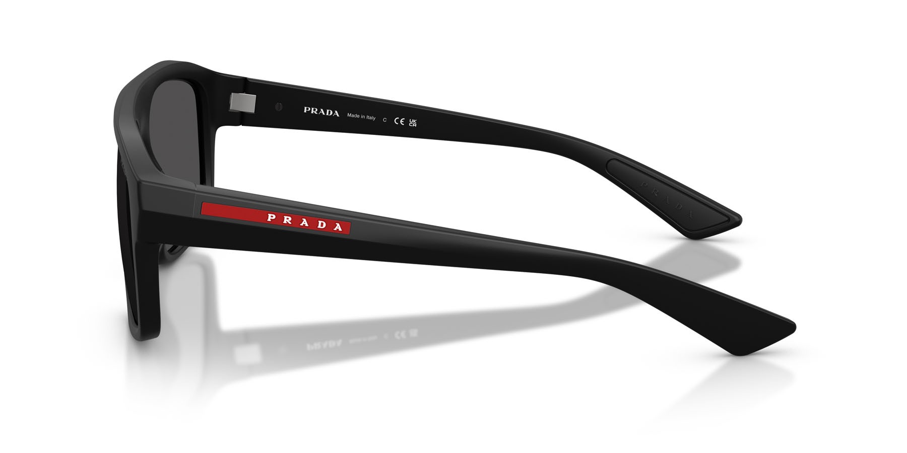 Occhiali da sole Prada Linea Rossa PS B02S (1BO06F) colore nero opaco forma irregolare lenti grigio scuro