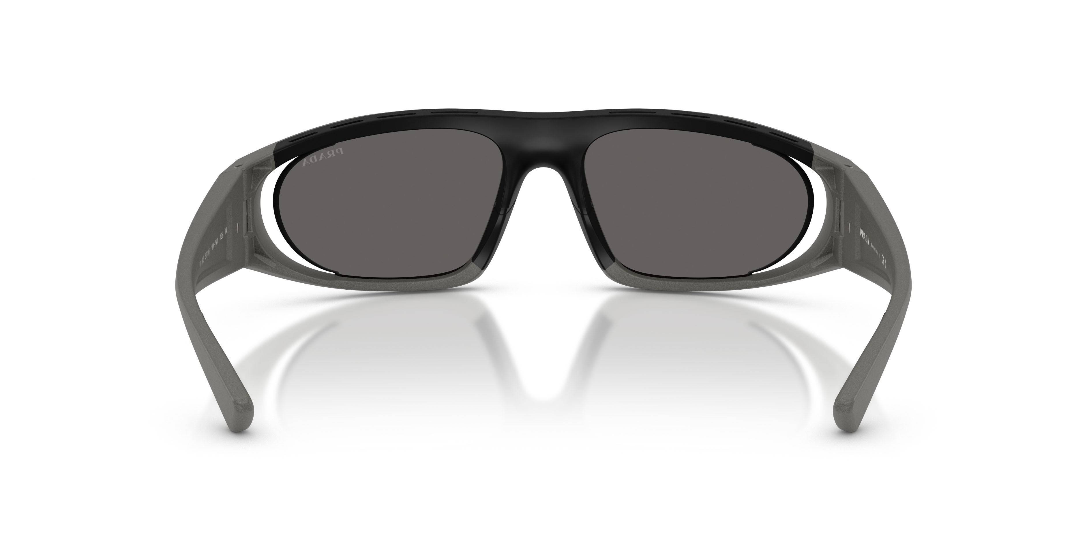 Occhiali da sole Prada Linea Rossa PS B03S (16X7W1) colore grigio metallizzato forma irregolare lenti grigio argento specchiato