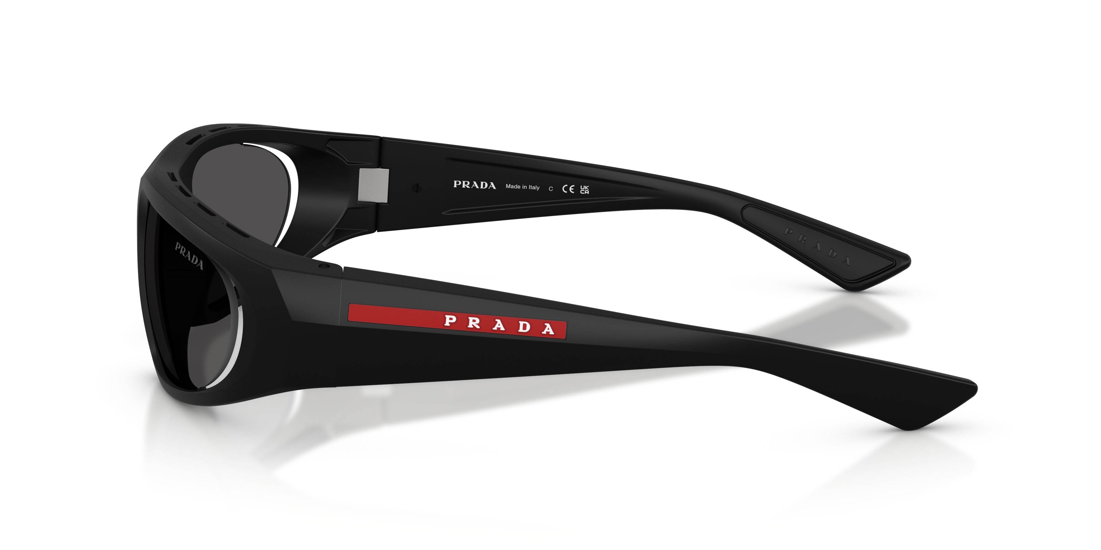Occhiali da sole Prada Linea Rossa PS B03S (1BO06F) colore nero opaco forma irregolare lenti grigio scuro