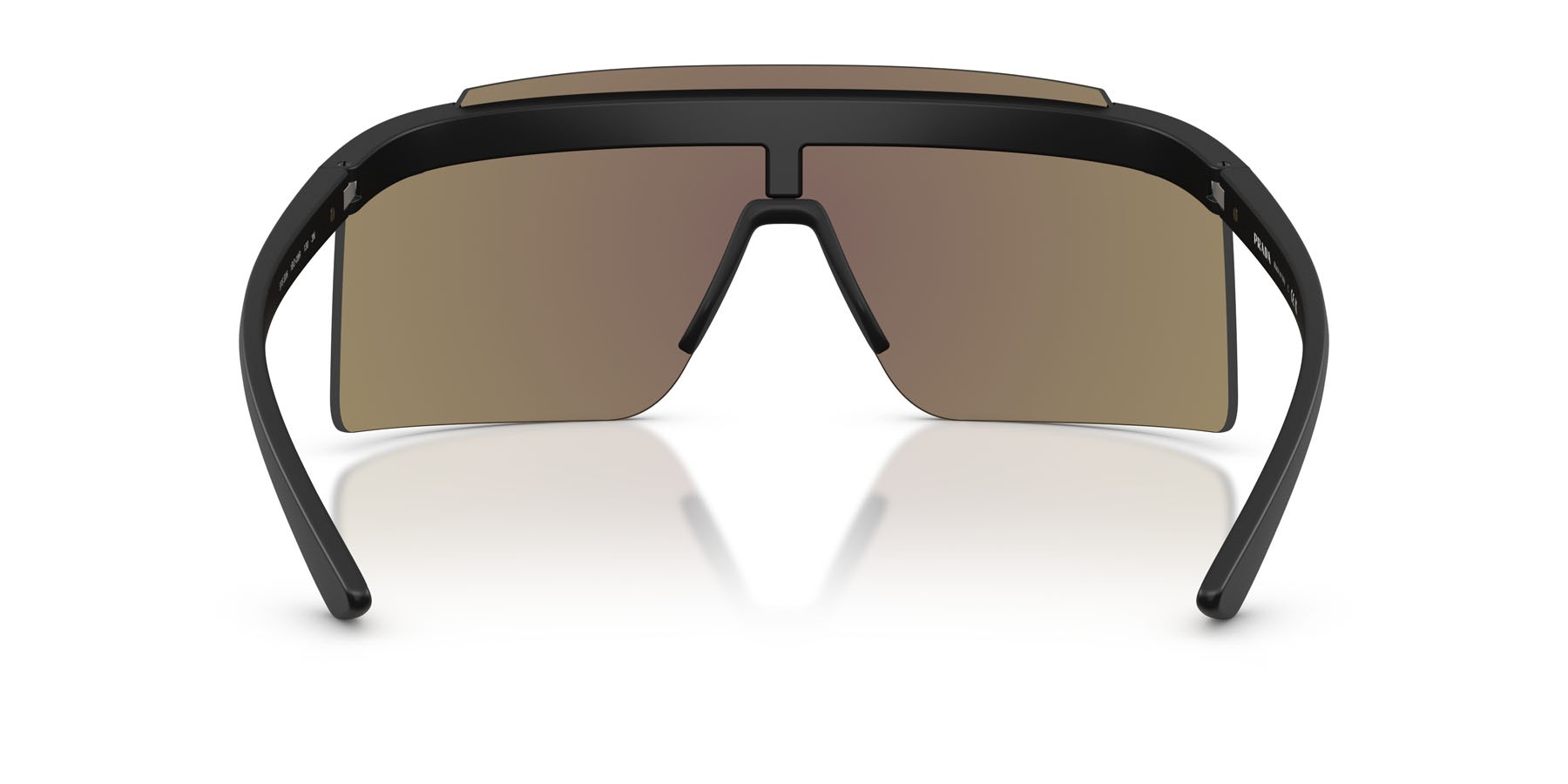 Occhiali da sole Prada Linea Rossa PS B06S (1BO08R) colore nero opaco forma rettangolare lenti verde chiaro specchiato blu