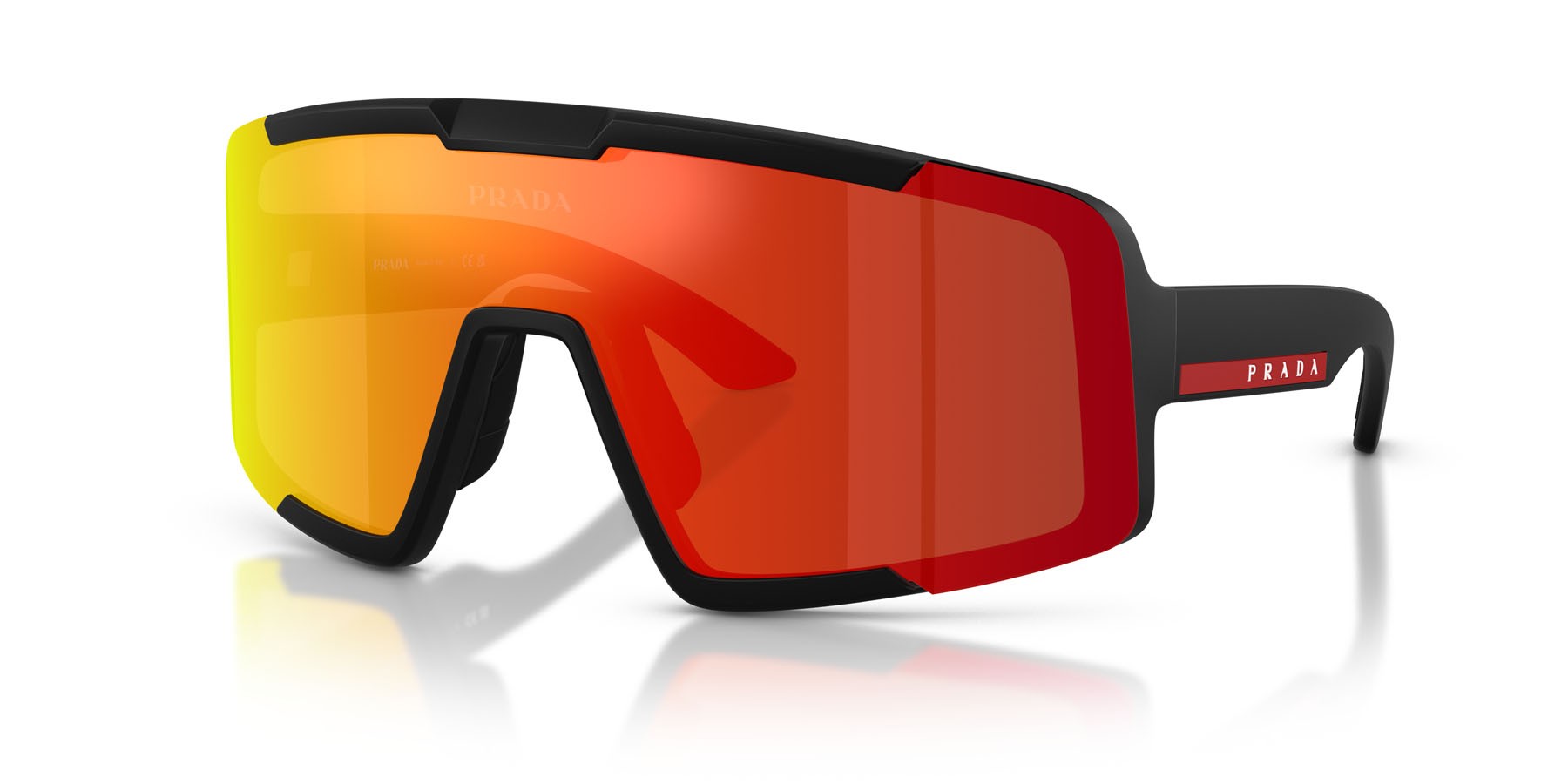 Occhiali da sole Prada Linea Rossa PS B07S (1BO70U) colore nero opaco forma irregolare lenti marrone scuro specchiata