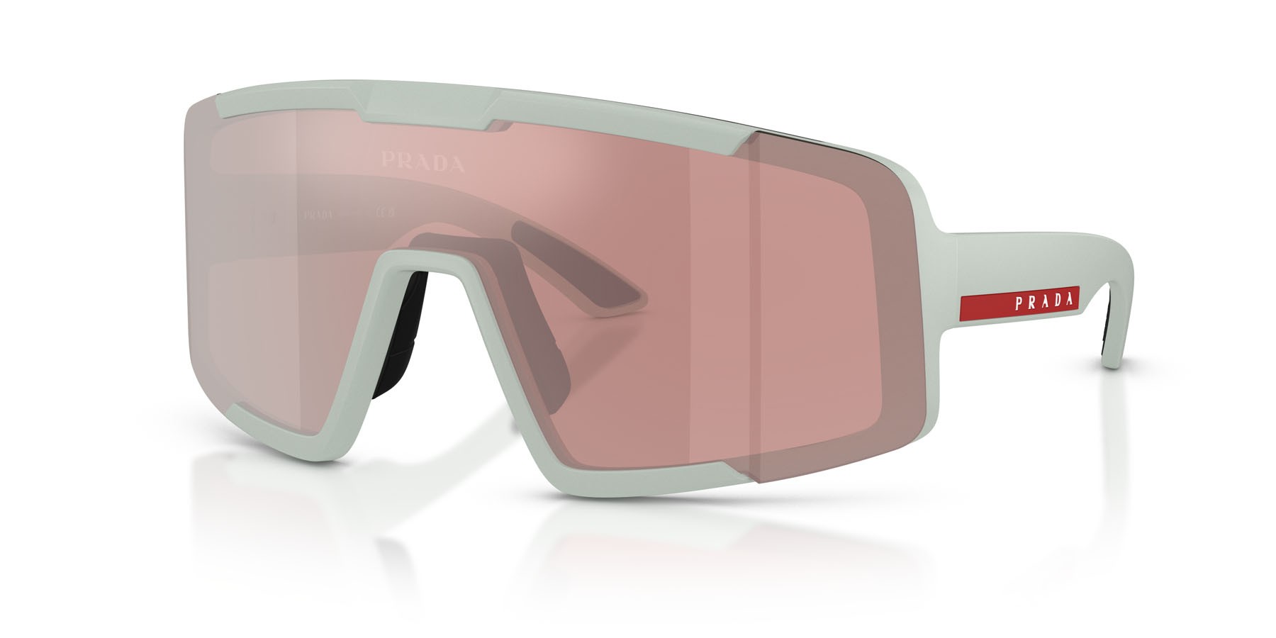 Occhiali da sole Prada Linea Rossa PS B07S (25H80U) colore grigio opaco forma irregolare lenti viola specchiato argento