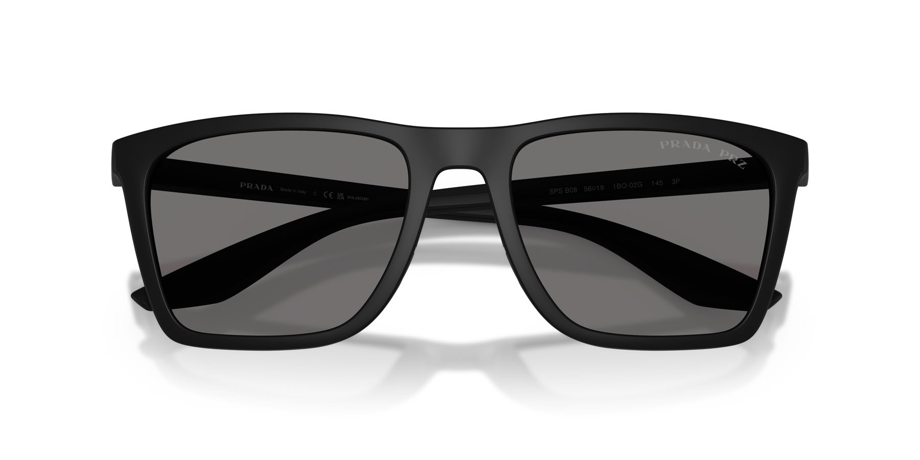 Occhiali da sole Prada Linea Rossa PS B08S (1BO02G) colore nero opaco forma quadrato lenti polarized grigio scuro