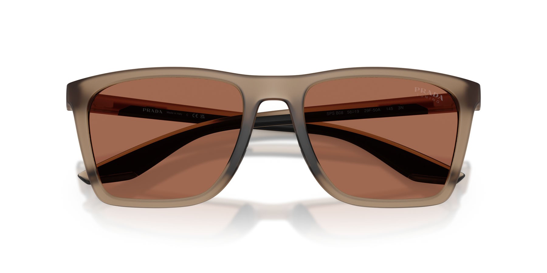 Occhiali da sole Prada Linea Rossa PS B08S (29F50A) colore frosted brown forma quadrato lenti marrone tuning