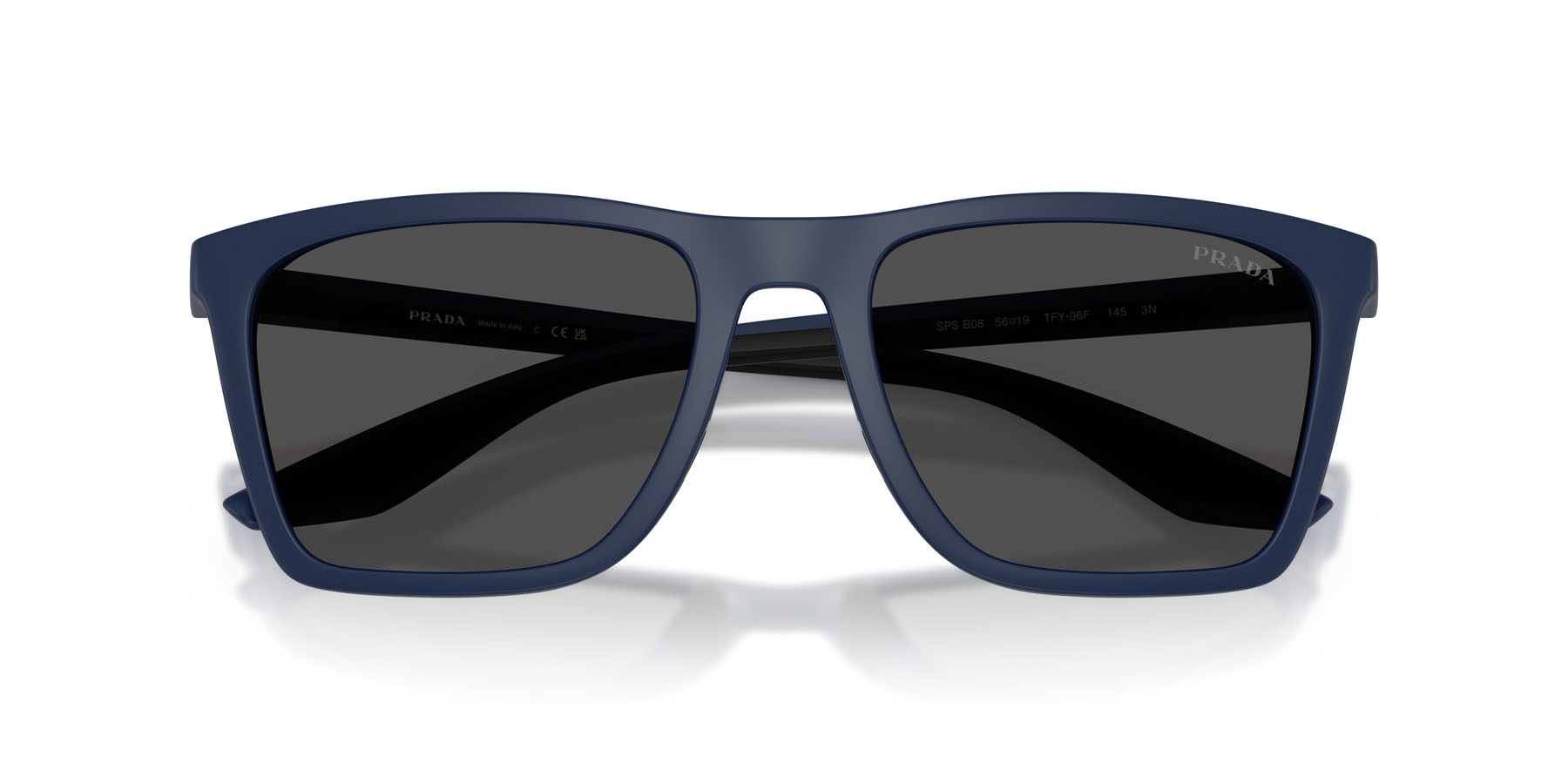 Occhiali da sole Prada Linea Rossa PS B08S (TFY06F) colore blu opaco forma quadrato lenti grigio scuro