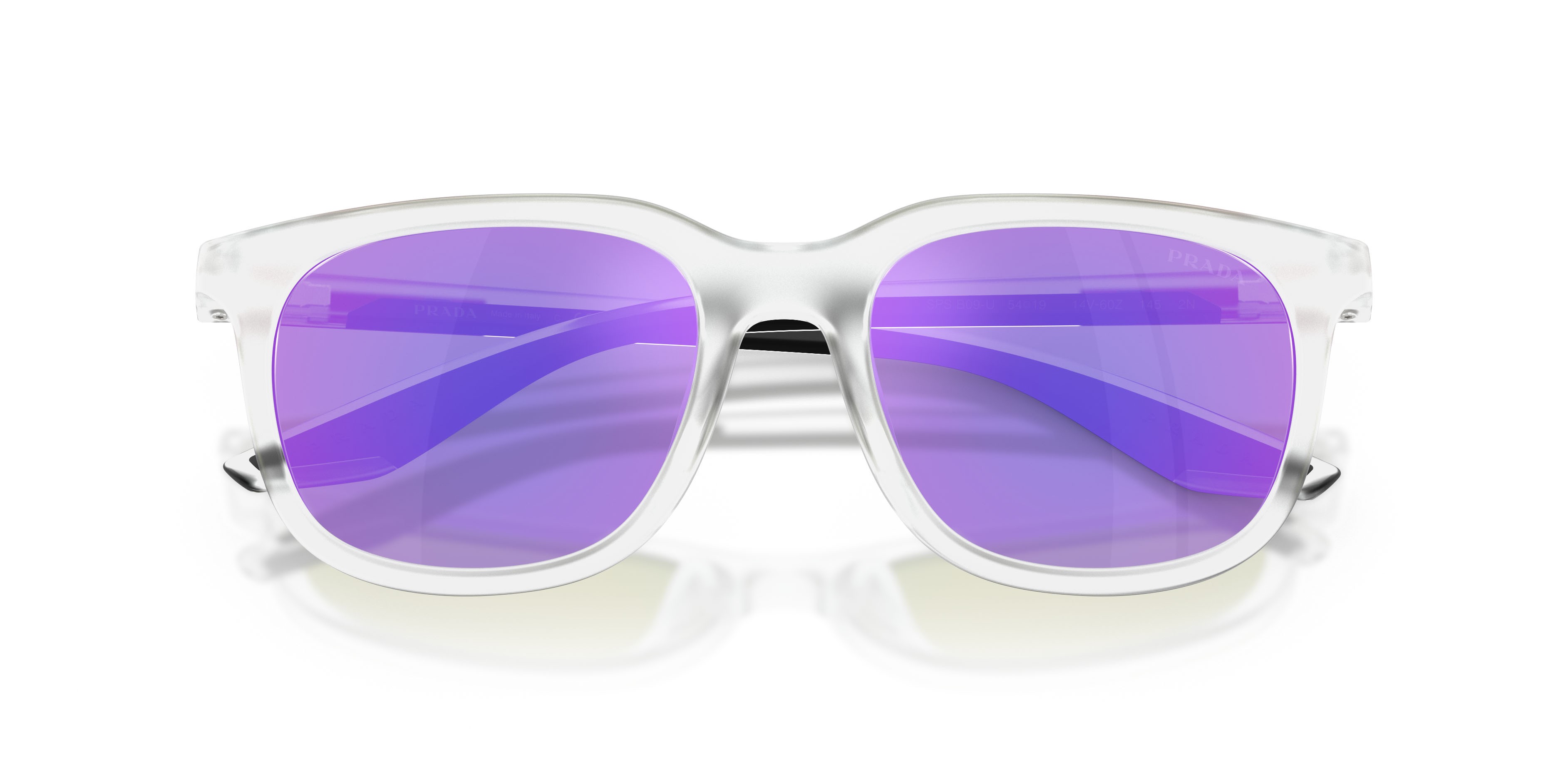 Occhiali da sole Prada Linea Rossa PS B09SU (14V60Z) colore opaco trasparente forma quadrato lenti viola/verde