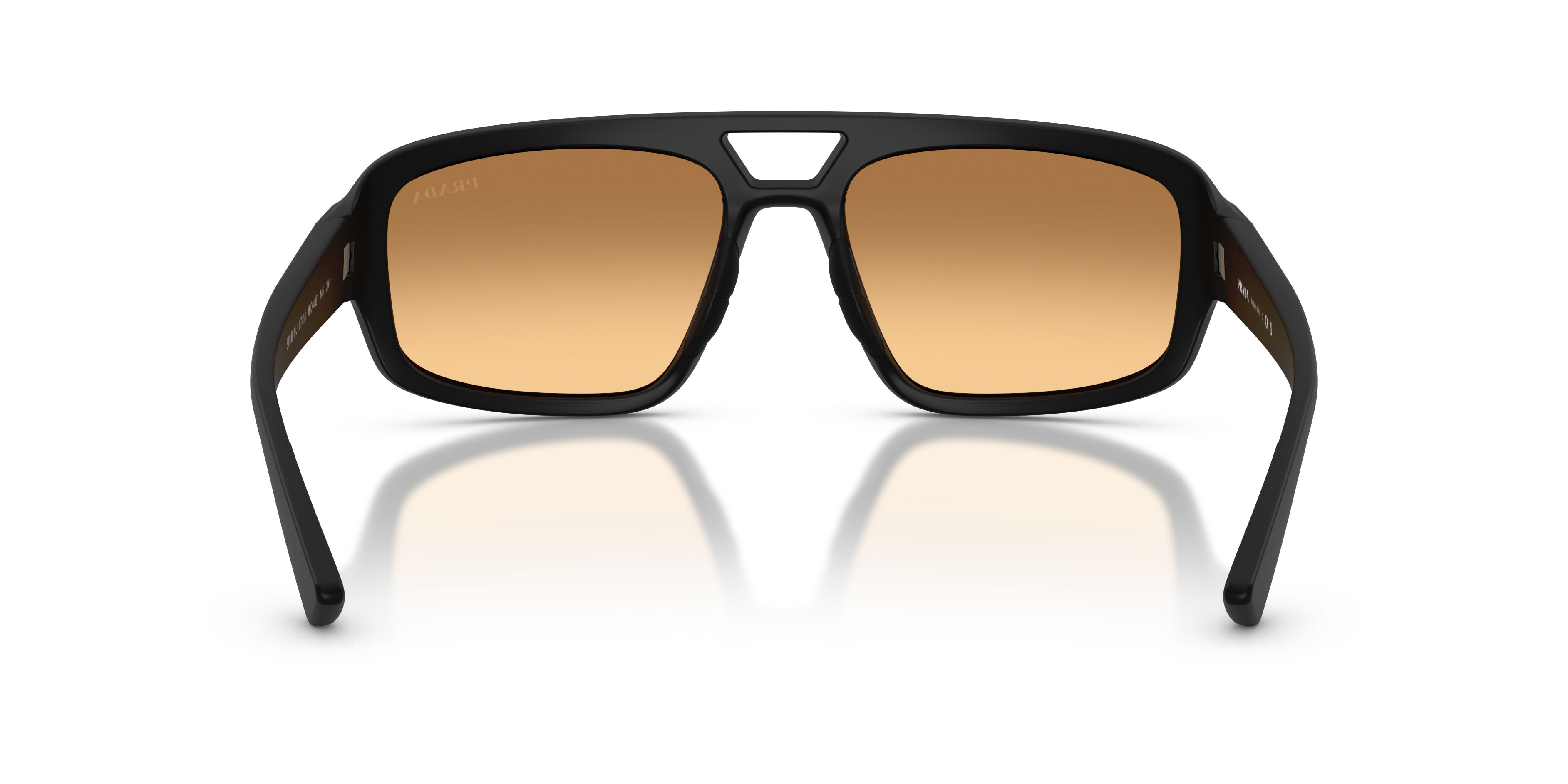 Occhiali da sole Prada Linea Rossa PS B11SU (1BO40Z) colore nero opaco forma irregolare lenti arancione specchiato argento sfumato