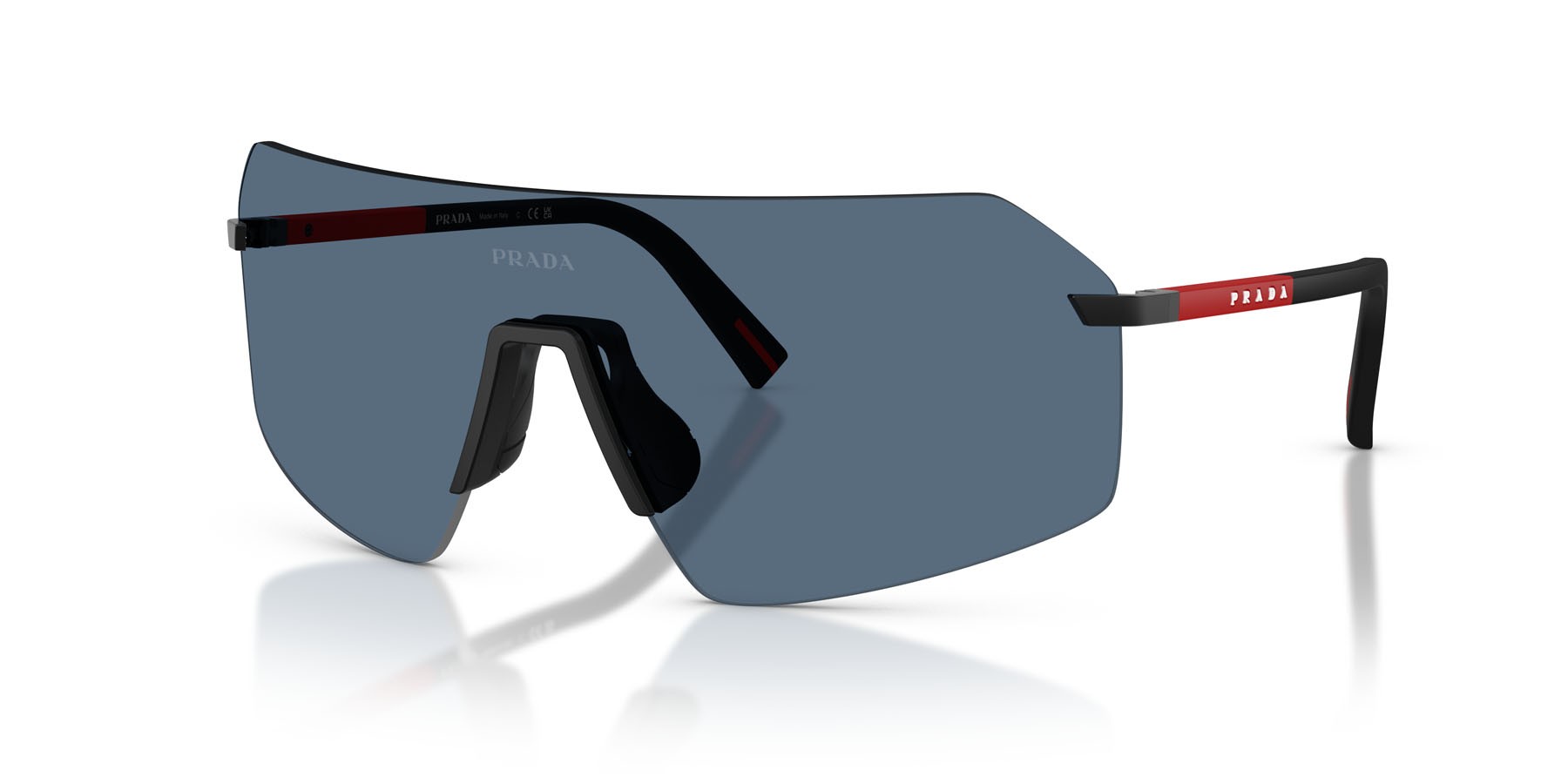 Occhiali da sole Prada Linea Rossa PS B50S (1BO06A) colore nero forma irregolare lenti blu scuro