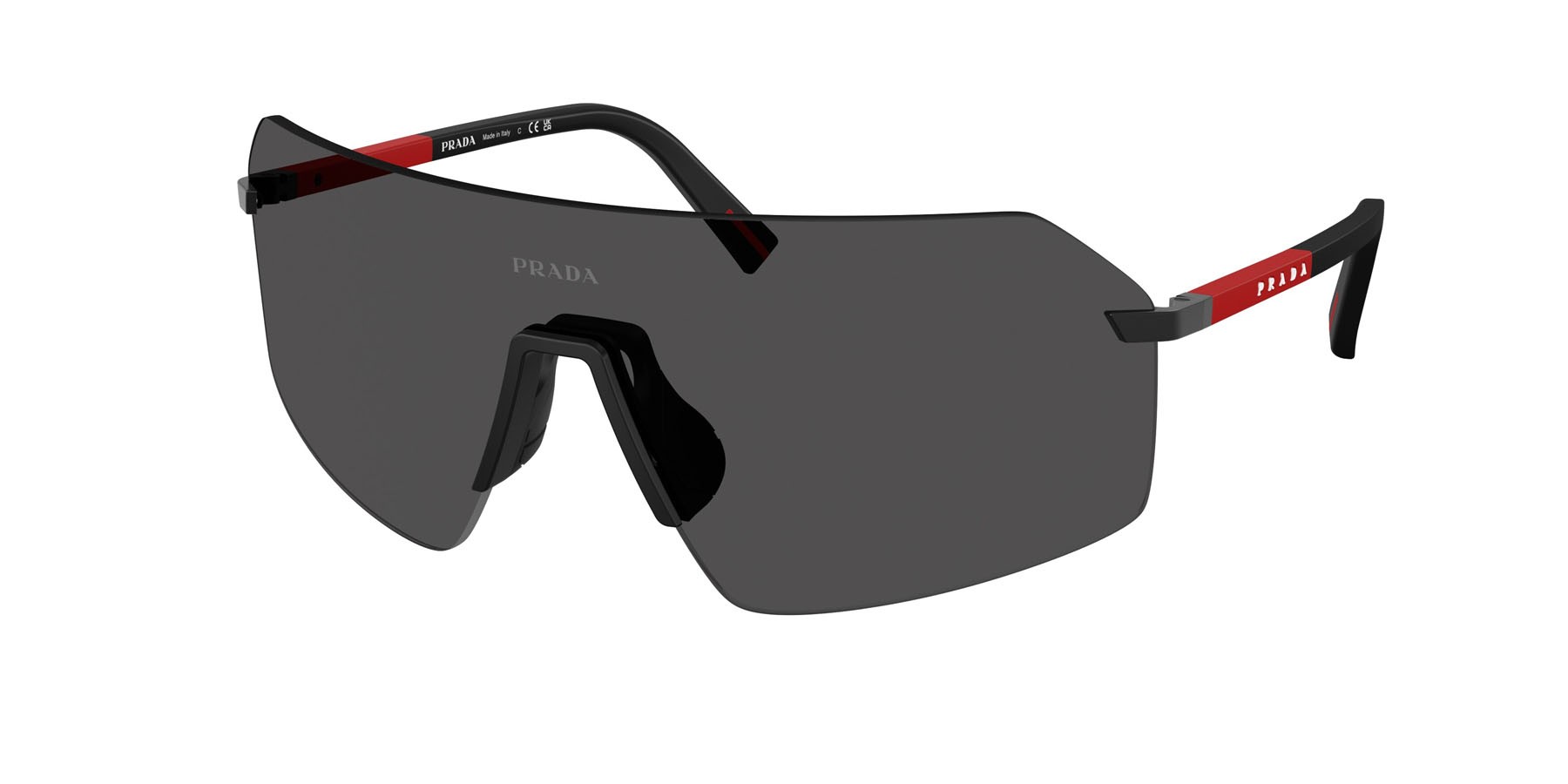 Occhiali da sole Prada Linea Rossa PS B50S (1BO06F) colore nero forma irregolare lenti grigio scuro