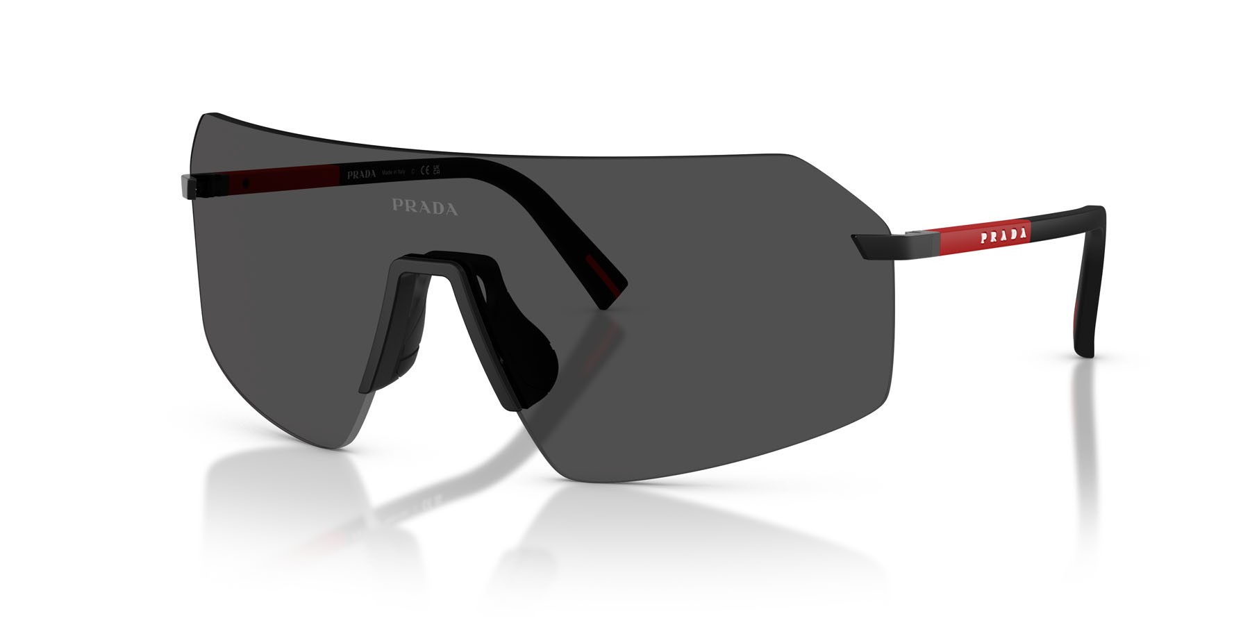 Occhiali da sole Prada Linea Rossa PS B50S (1BO06F) colore nero forma irregolare lenti grigio scuro
