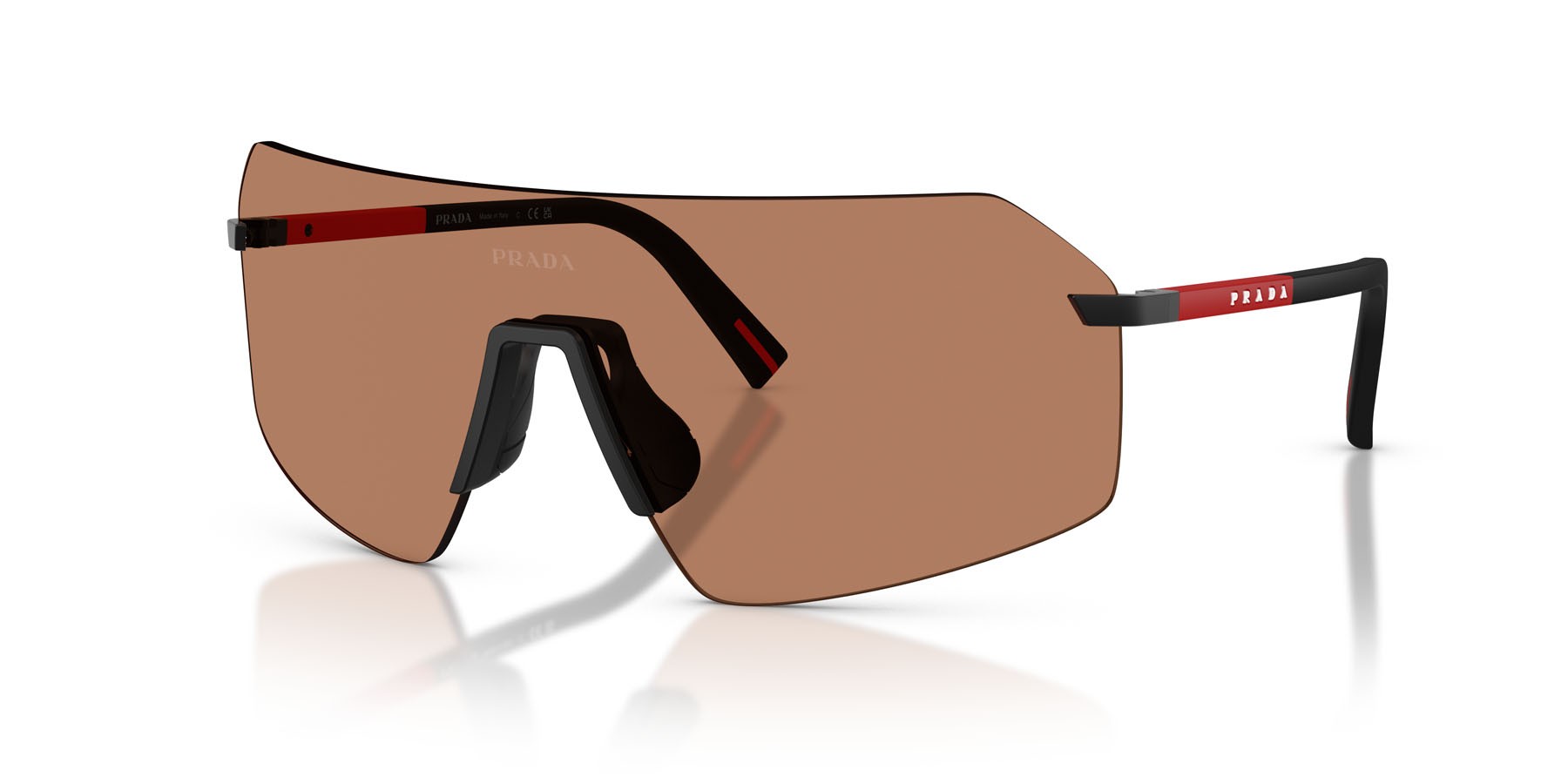 Occhiali da sole Prada Linea Rossa PS B50S (1BO20D) colore nero forma irregolare lenti marrone tinta unita
