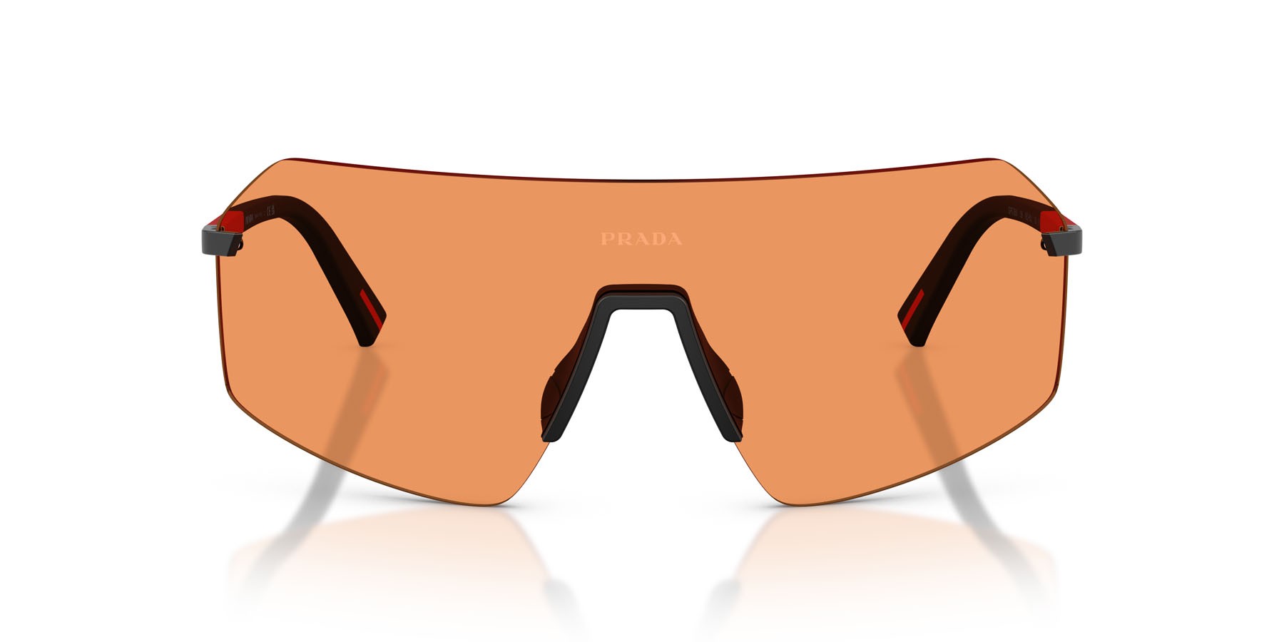 Occhiali da sole Prada Linea Rossa PS B50S (1BO90U) colore nero forma irregolare lenti arancione
