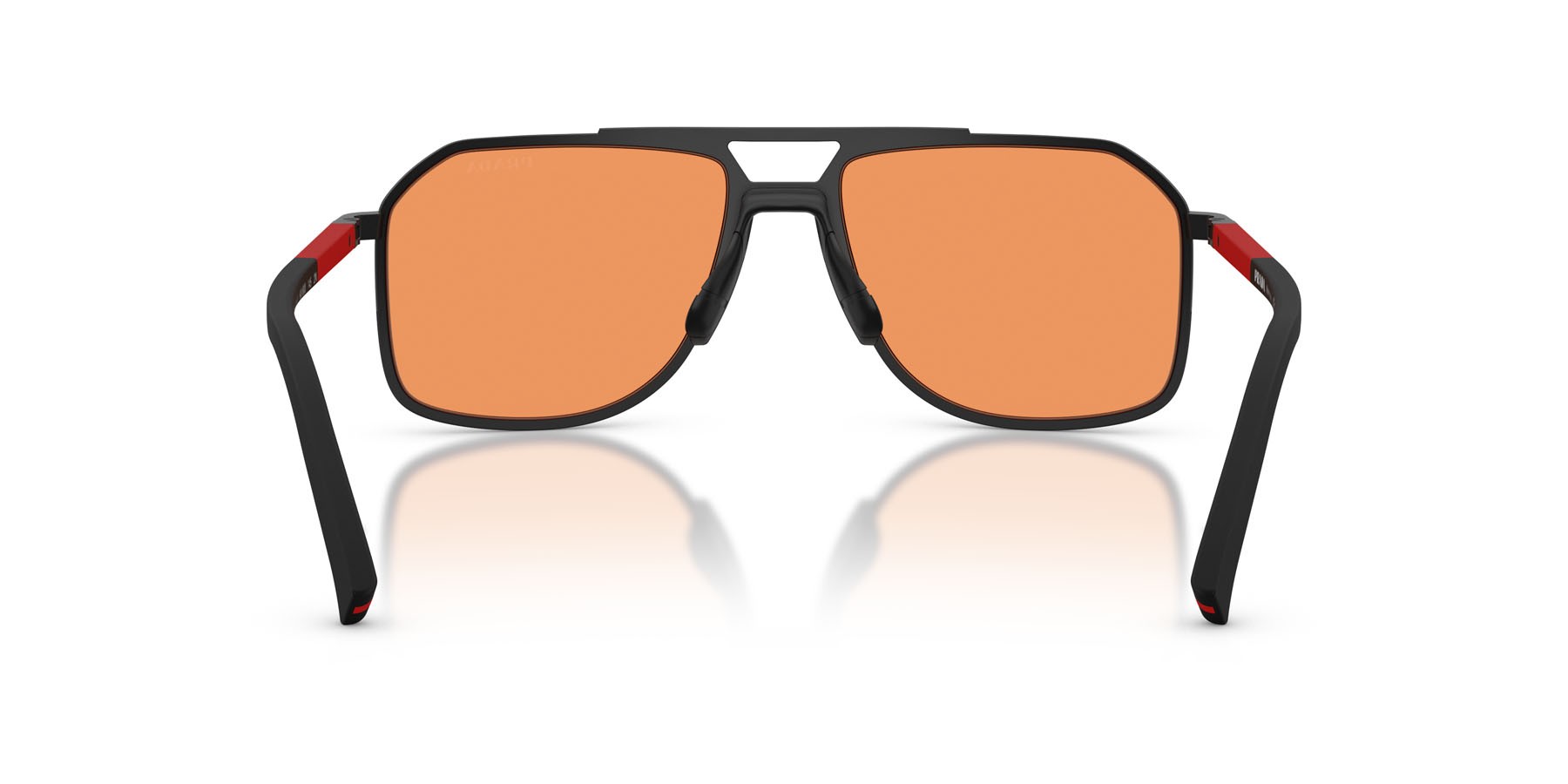 Occhiali da sole Prada Linea Rossa PS B51S (1BO90U) colore nero opaco forma aviator lenti arancione