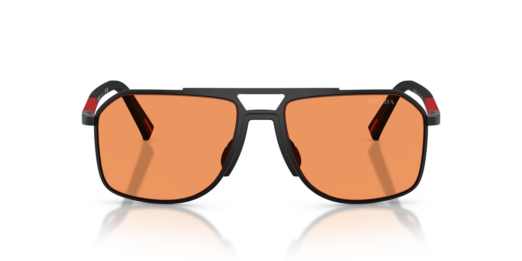 Occhiali da sole Prada Linea Rossa PS B51S (1BO90U) colore nero opaco forma aviator lenti arancione