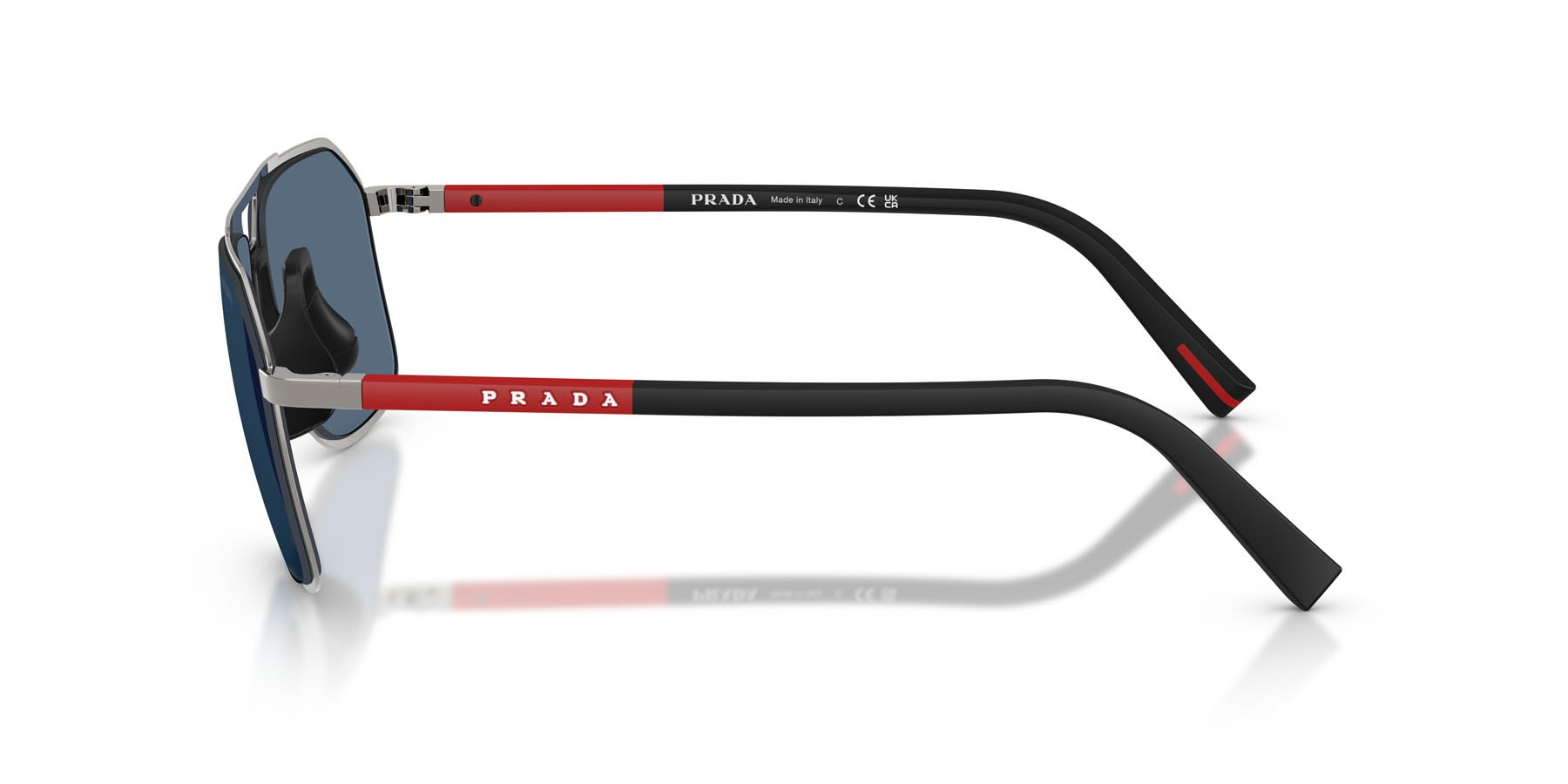 Occhiali da sole Prada Linea Rossa PS B51S (5AV06A) colore gunmetal forma aviator lenti blu scuro