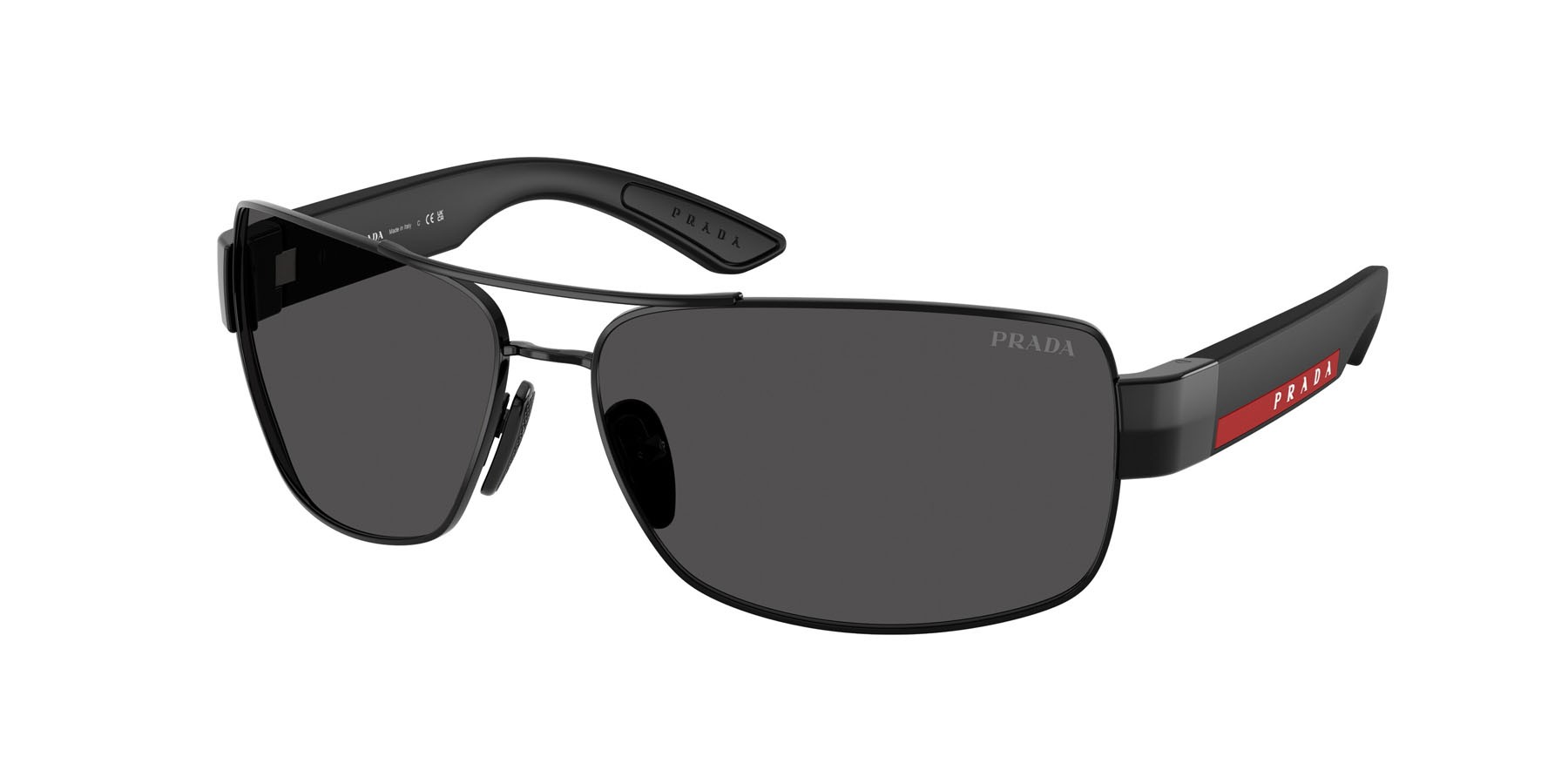 Occhiali da sole Prada Linea Rossa PS B52S (1AB06F) colore nero forma irregolare lenti grigio scuro