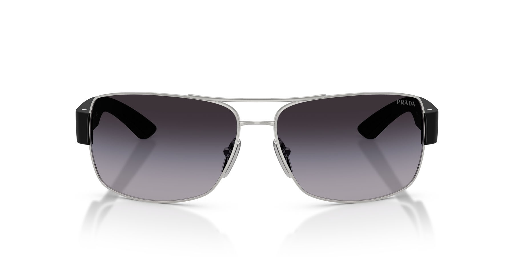 Occhiali da sole Prada Linea Rossa PS B52S (1BC09U) colore argento forma irregolare lenti sfumato grigio