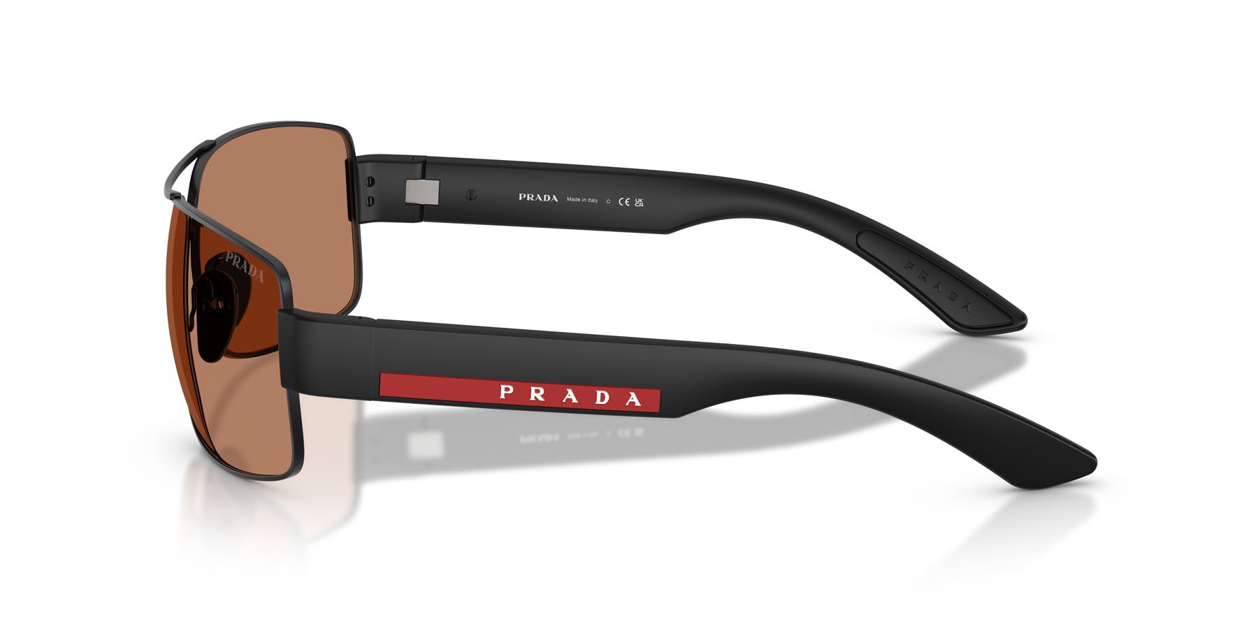 Occhiali da sole Prada Linea Rossa PS B52S (1BO20D) colore nero opaco forma irregolare lenti marrone