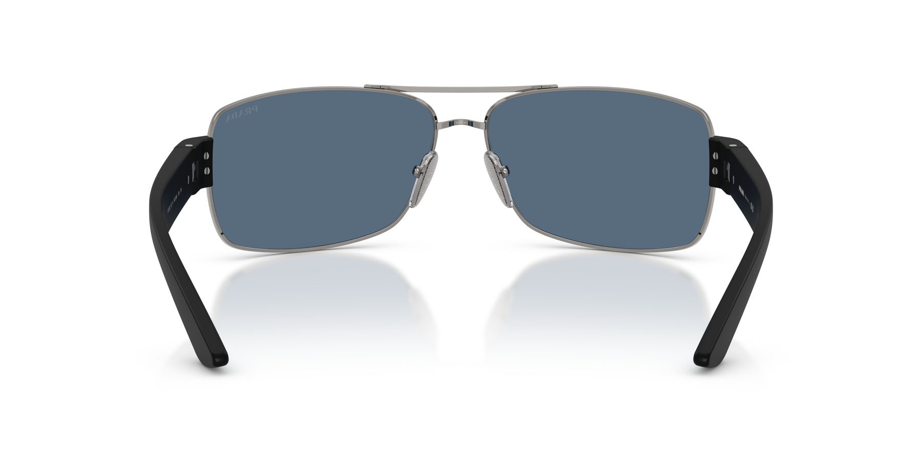 Occhiali da sole Prada Linea Rossa PS B52S (5AV06A) colore gunmetal forma irregolare lenti blu scuro