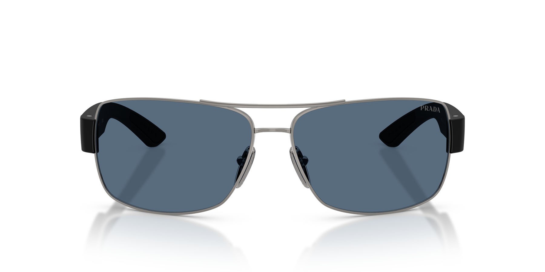 Occhiali da sole Prada Linea Rossa PS B52S (5AV06A) colore gunmetal forma irregolare lenti blu scuro