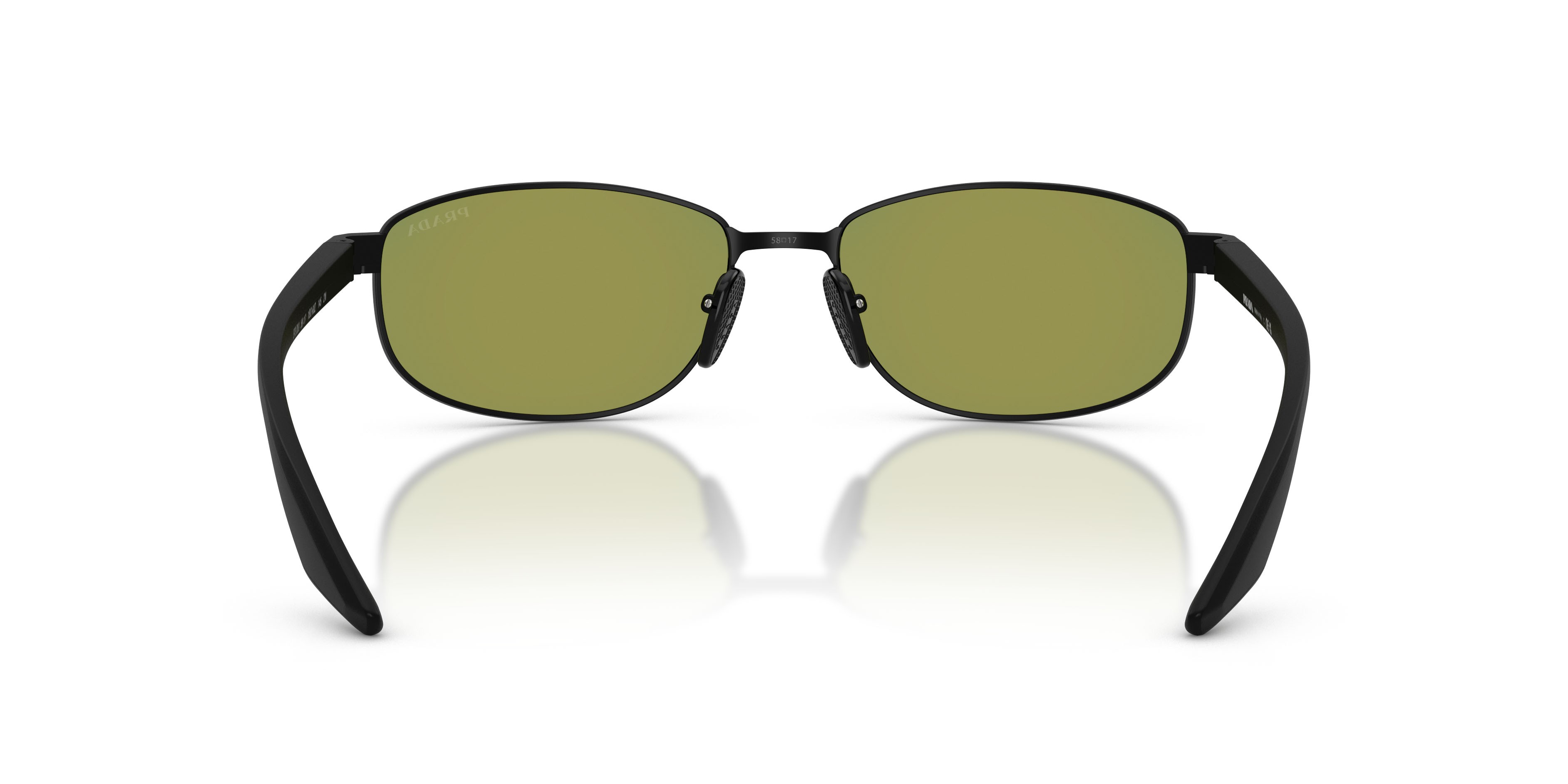 Occhiali da sole Prada Linea Rossa PS B53S (1BO60Z) colore nero opaco forma ovale lenti viola/verde