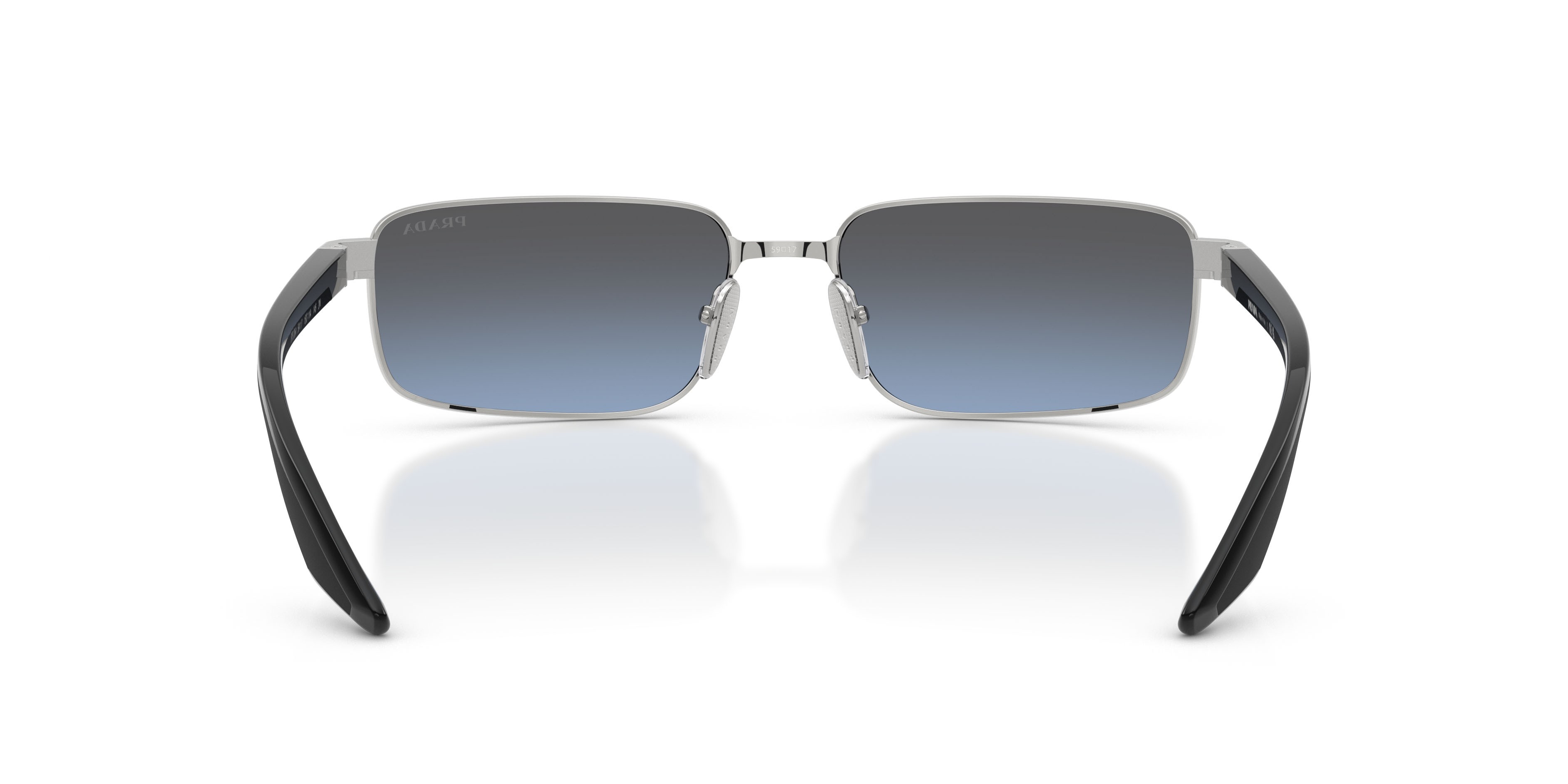 Occhiali da sole Prada Linea Rossa PS B54S (1BC11A) colore argento forma rettangolare lenti blu/specchiata argento