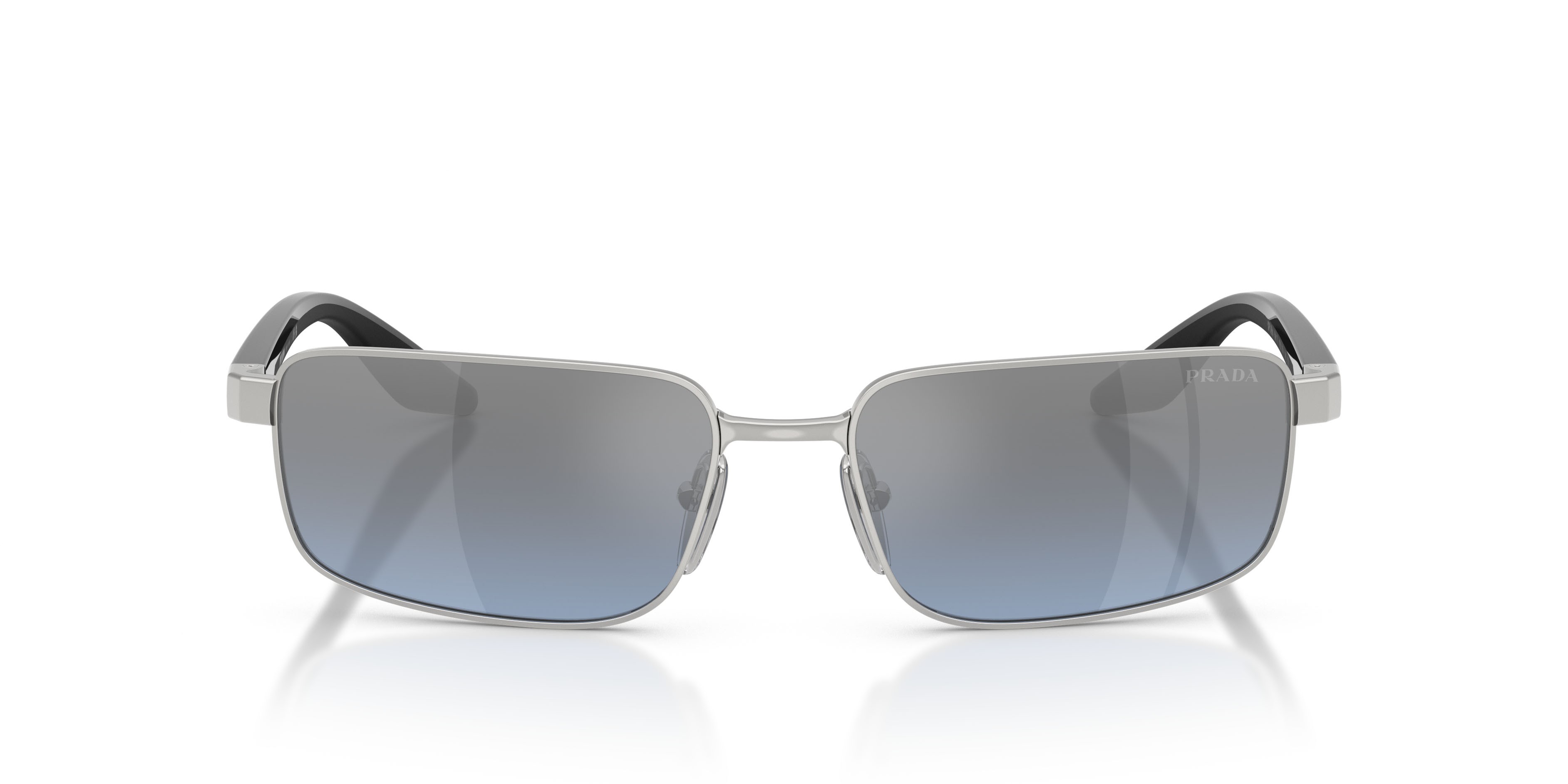 Occhiali da sole Prada Linea Rossa PS B54S (1BC11A) colore argento forma rettangolare lenti blu/specchiata argento