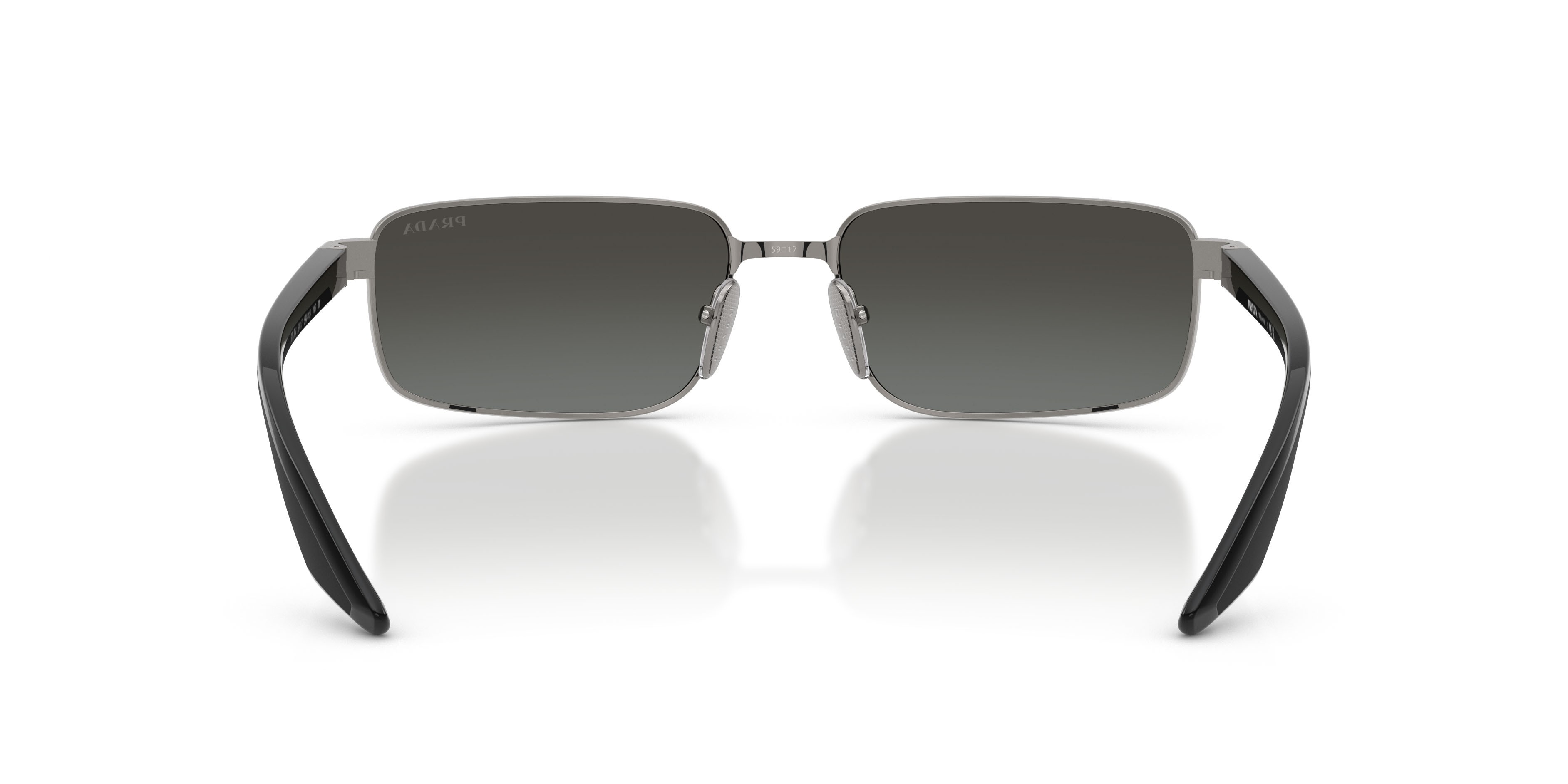 Occhiali da sole Prada Linea Rossa PS B54S (5AV41A) colore grigio metallizzato forma rettangolare lenti grigio/argento