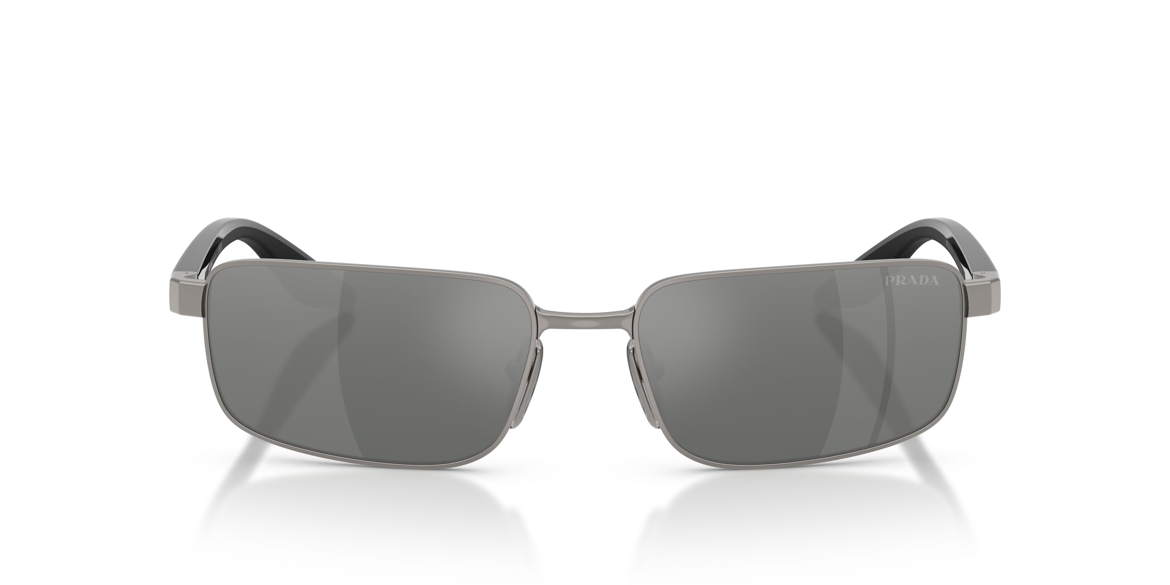 Occhiali da sole Prada Linea Rossa PS B54S (5AV41A) colore grigio metallizzato forma rettangolare lenti grigio/argento