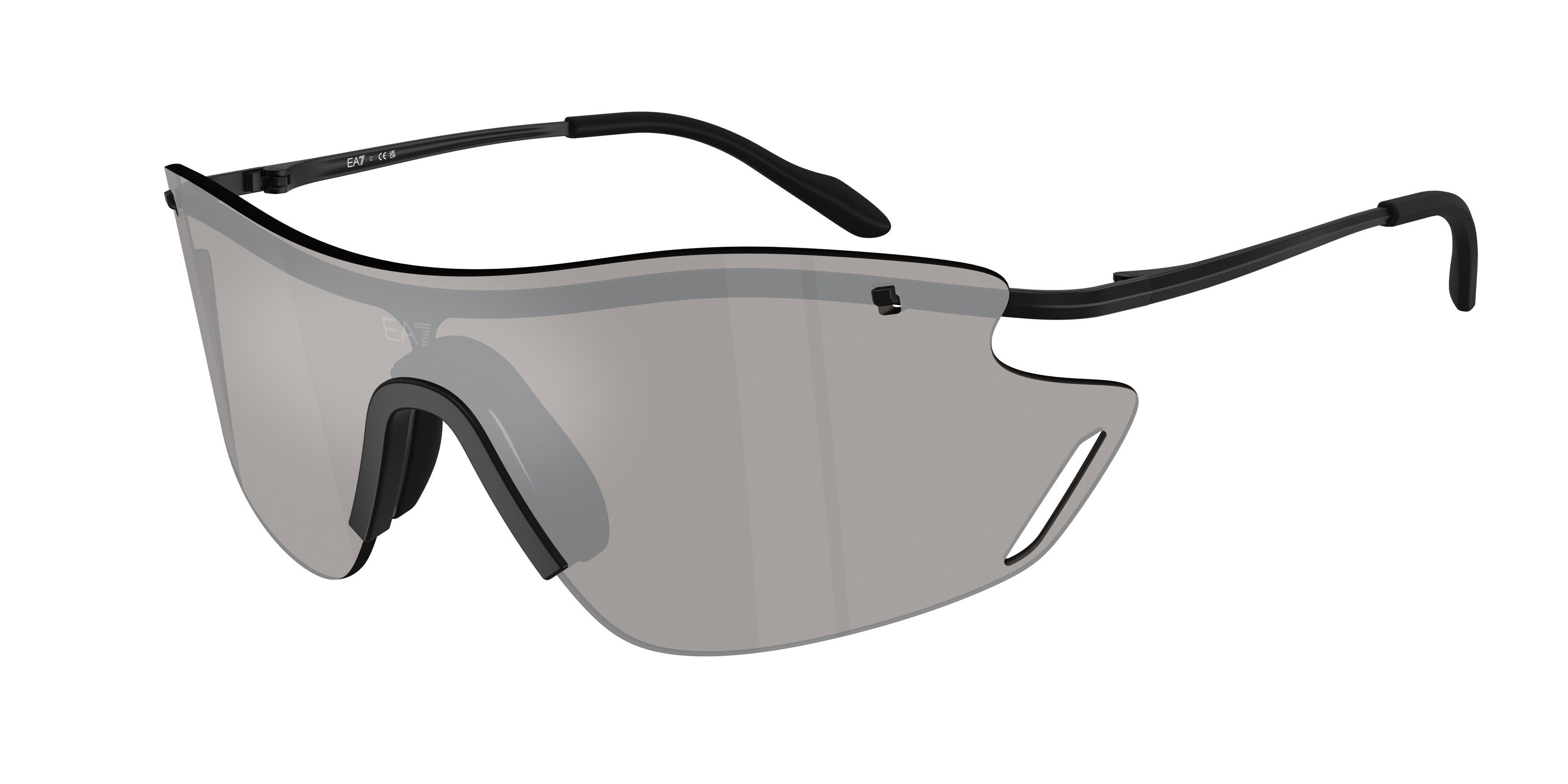 Sunglasses EA7 Q7 2001 (30016G) color nero opaco shape irregular lenses grigio chiaro specchiato argento